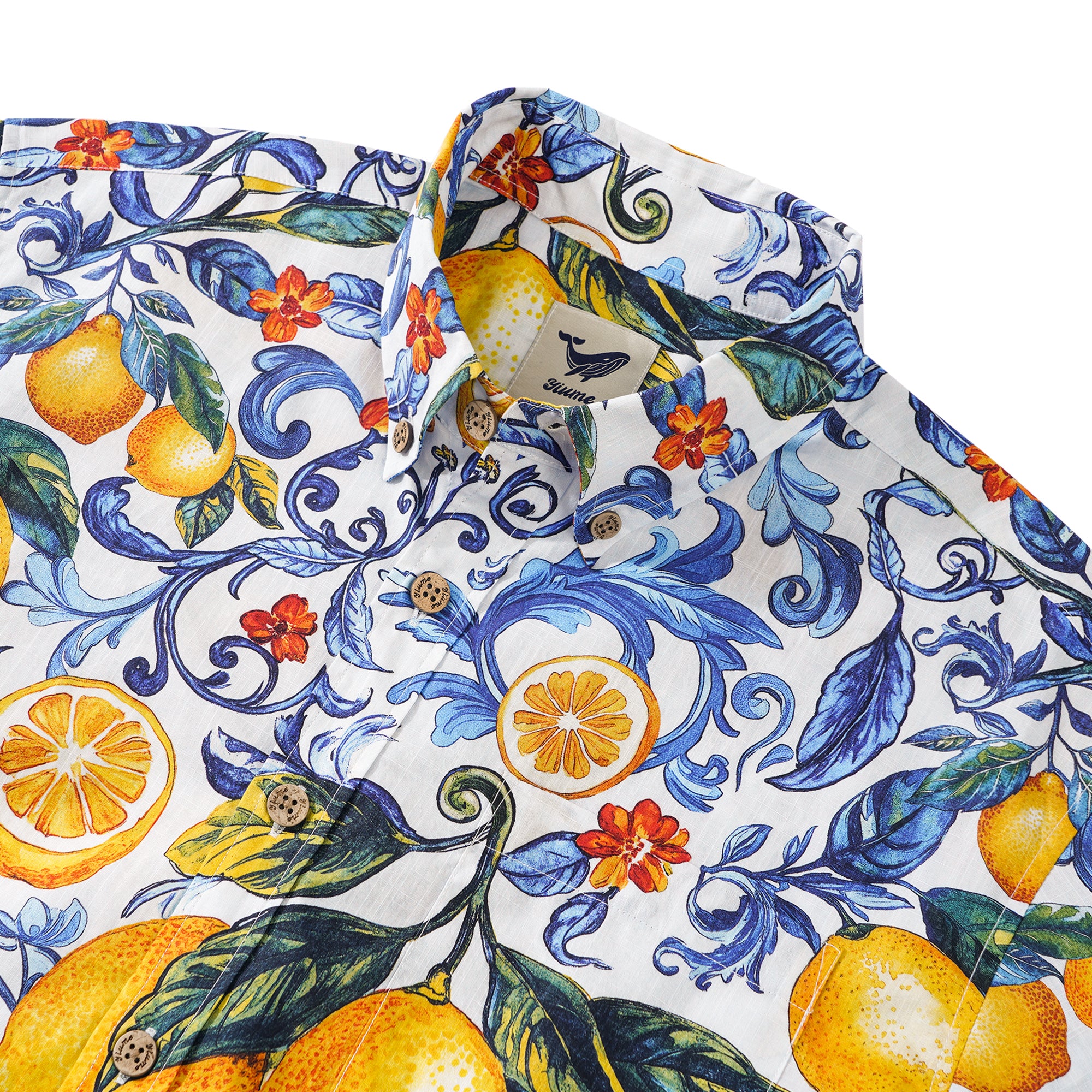 Lemons Shirt Men's Cotton Hawaiian Shirt Short Sleeve Button-down Shirt Vintage Aloha Shirt