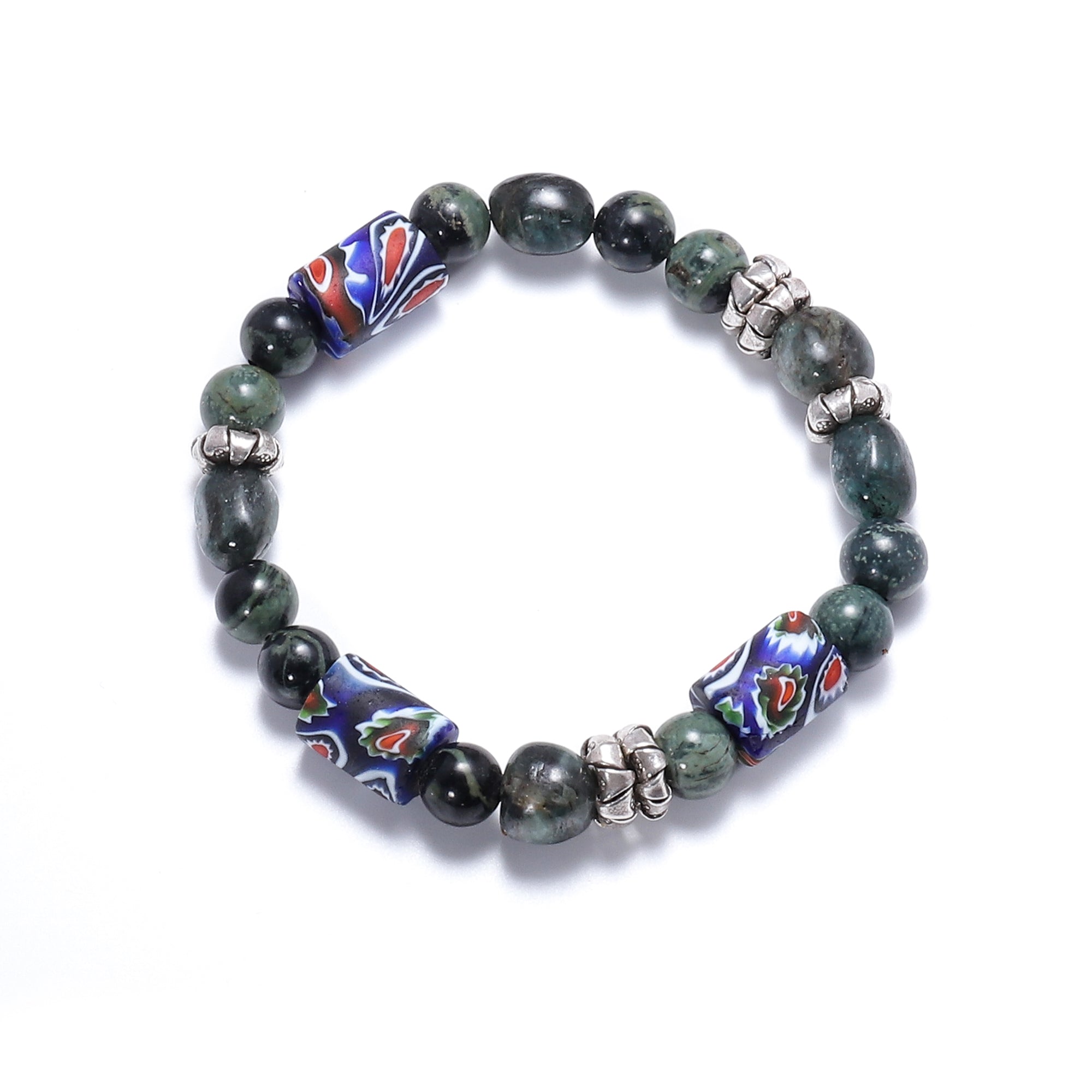 Natural Stone Bracelets for Men - Green Hawk's Eye stones