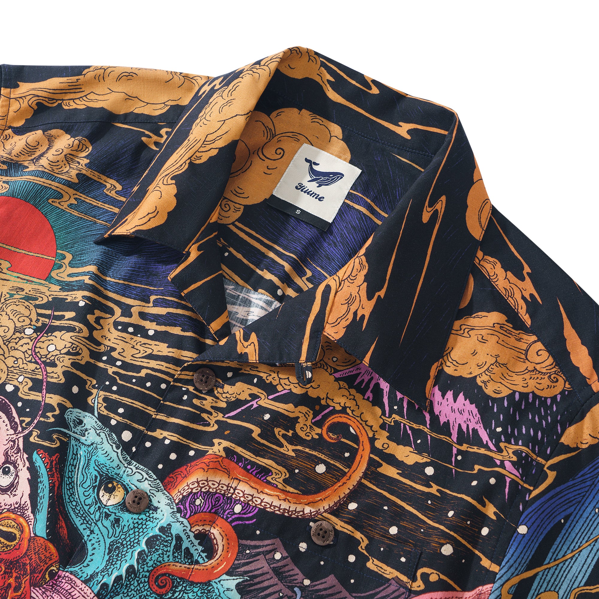 Ukiyo-e No. 4 By RLoN 100% Cotton Men's Aloha Hawaiian Short Sleeve Camp Collar Shirt