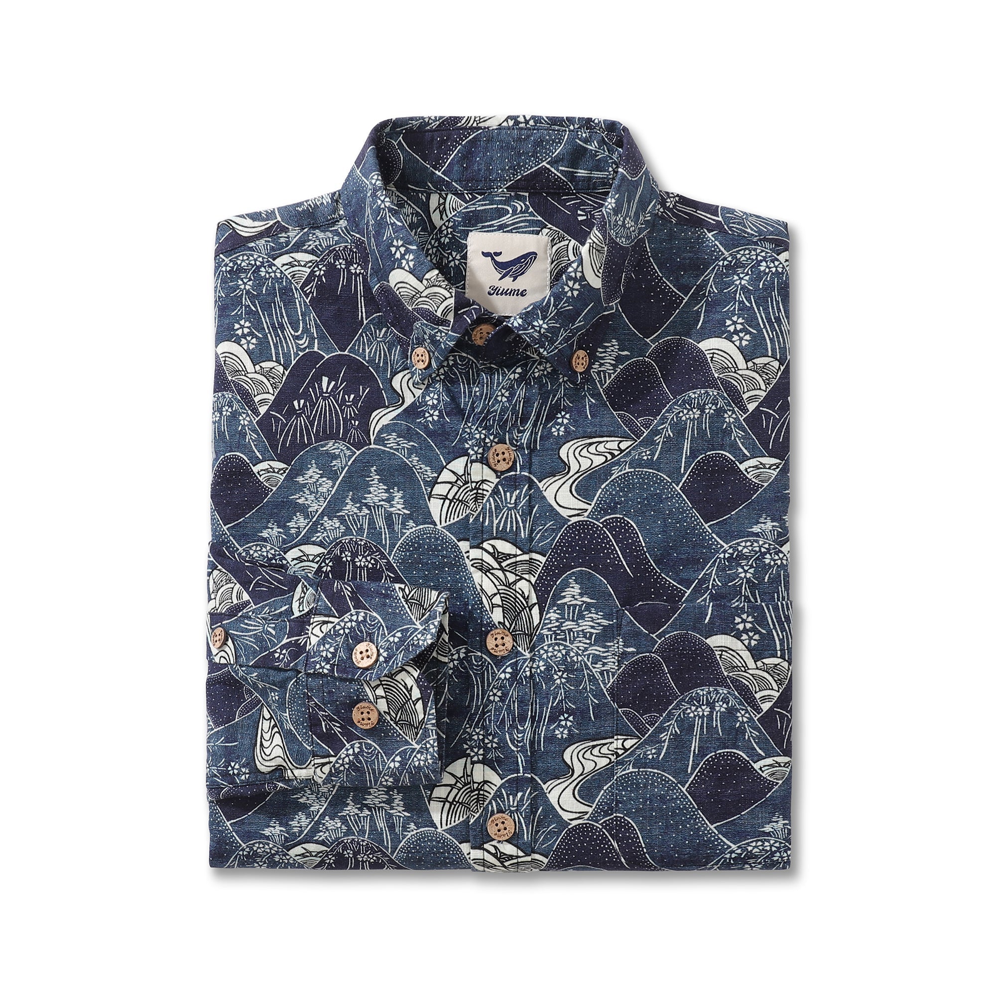 Camicia hawaiana da uomo Serenity Falls Camicia Aloha a maniche lunghe in cotone abbottonata