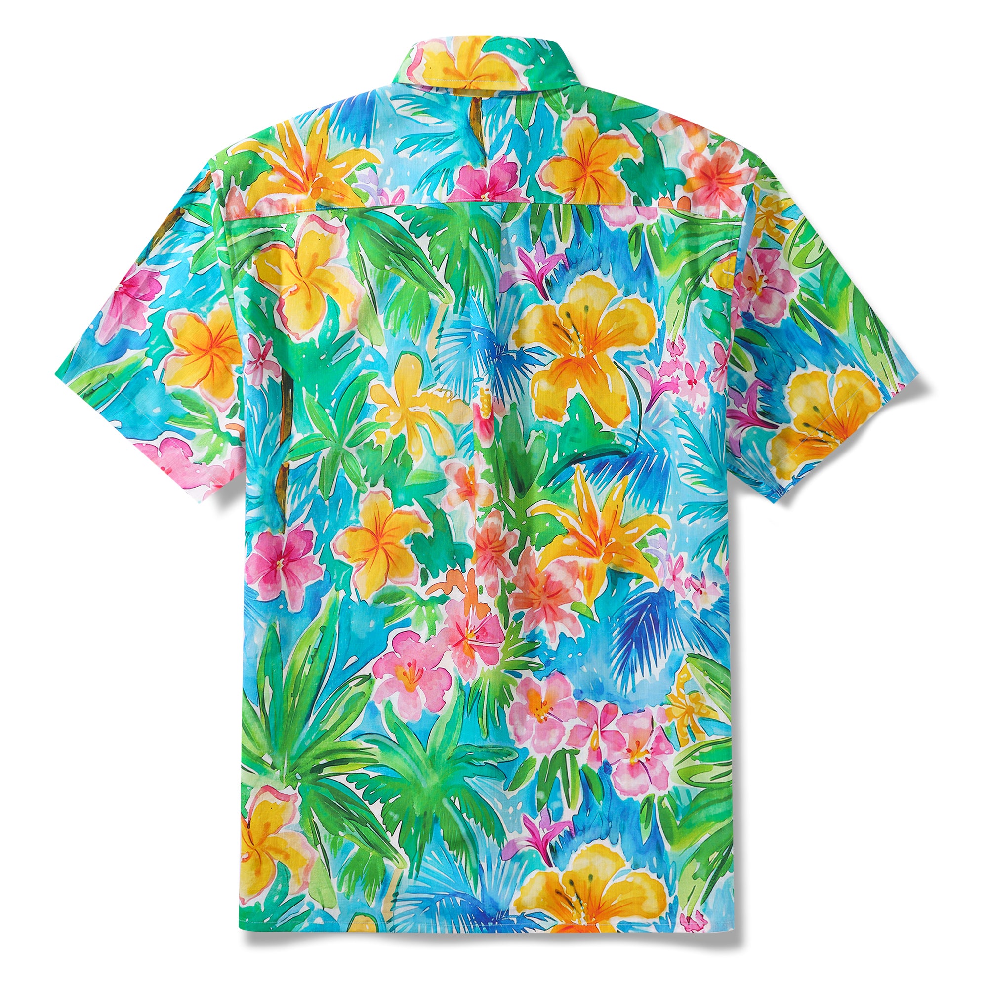 Get Ready for Vacation 100% Cotton Men's Short Sleeve Button-down Shirt Blue Aloha Hawaiian