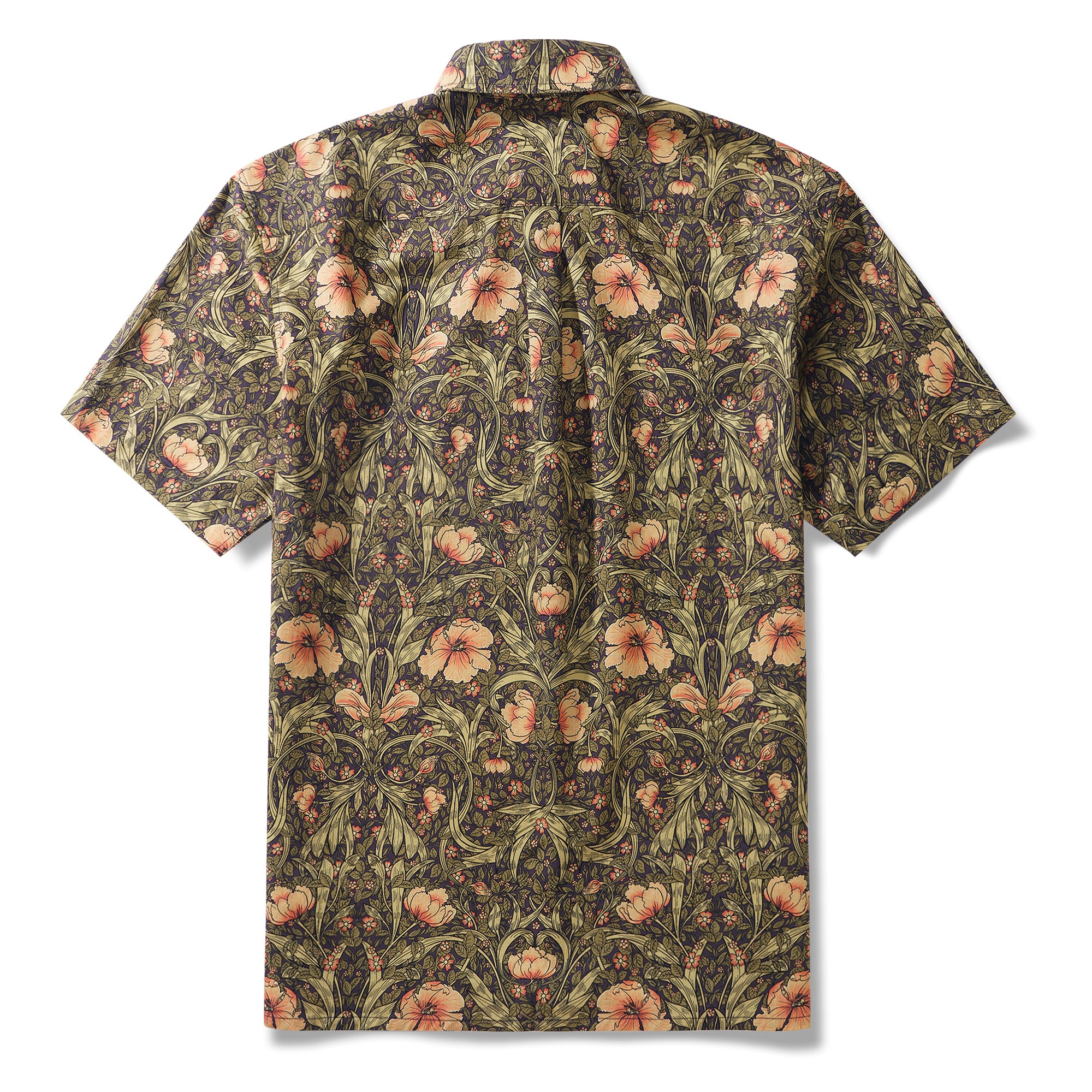 Blooming Blossoms 100% Cotton Men's Short Sleeve Button-down Shirt Green Aloha Hawaiian