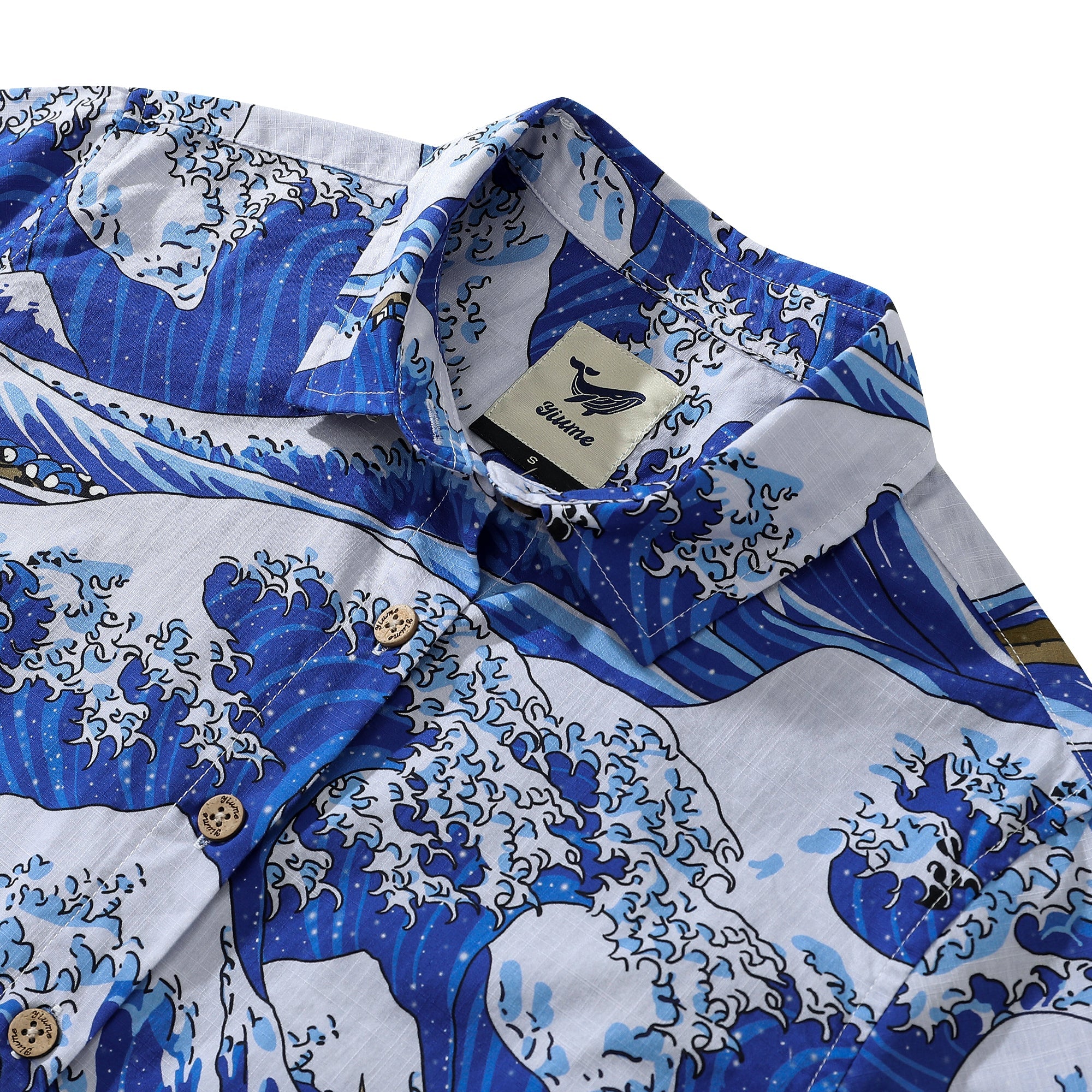 Women's Hawaiian Shirt Ocean Waves Japanese Ukiyo-e Print Cotton Button-up Short Sleeve