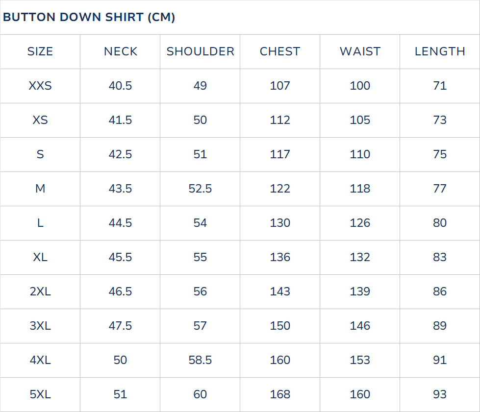 SIZE CHART INCH