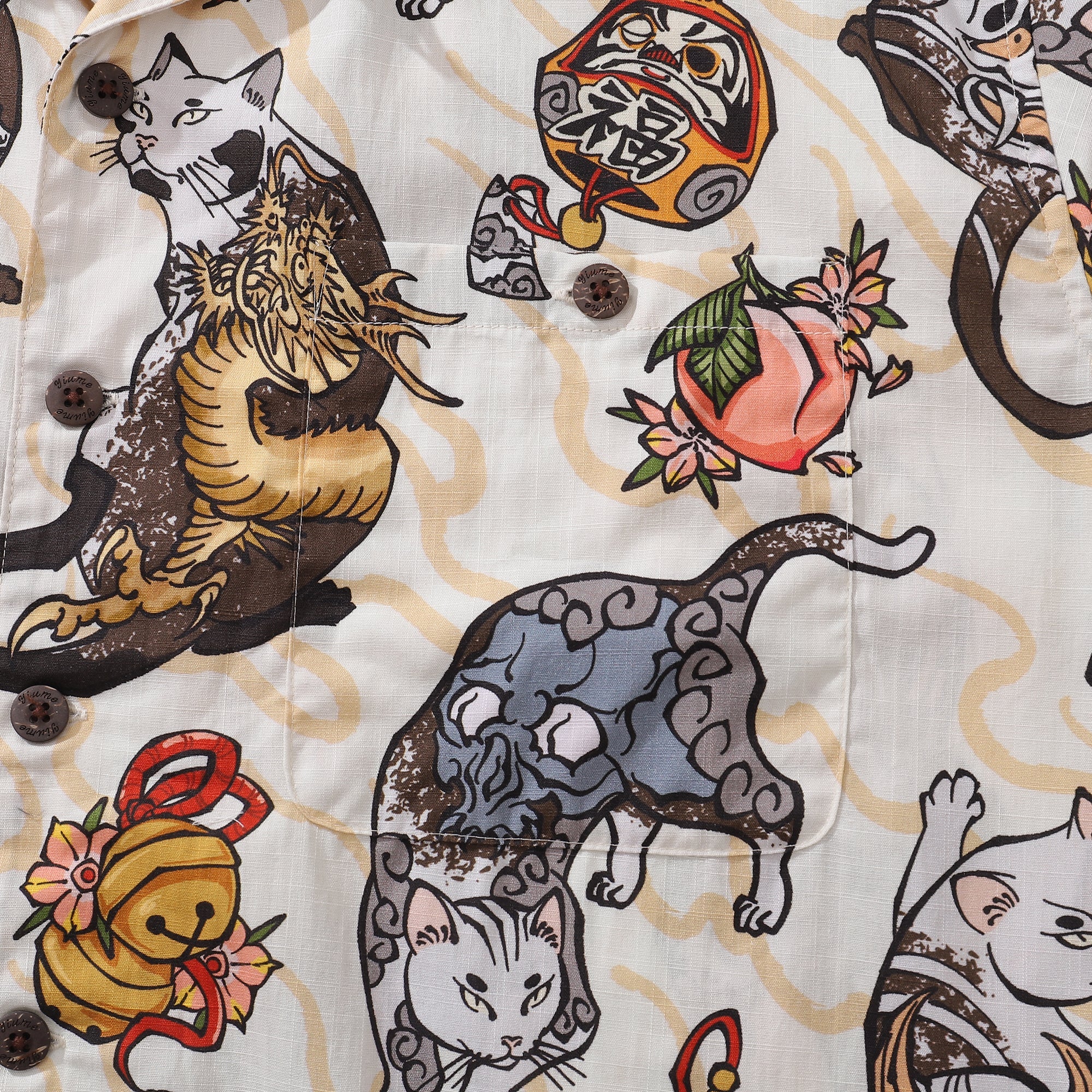 Cat Hawaiian Shirt For Men Ukiyo-e Art Print Camp Collar 100% Cotton Short Sleeve Shirt