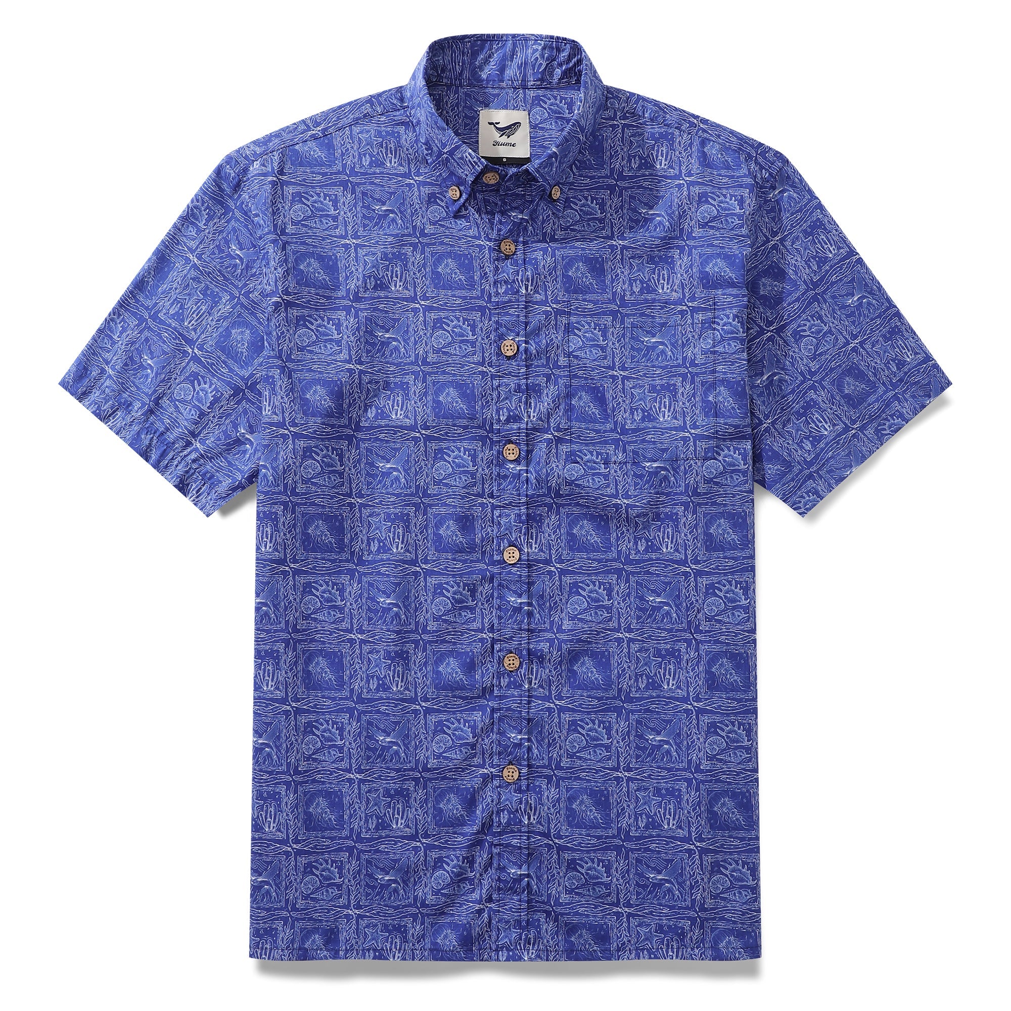 Yiume Blueyハワイメンズシャツマリンライフシャツ半袖アロハシャツ