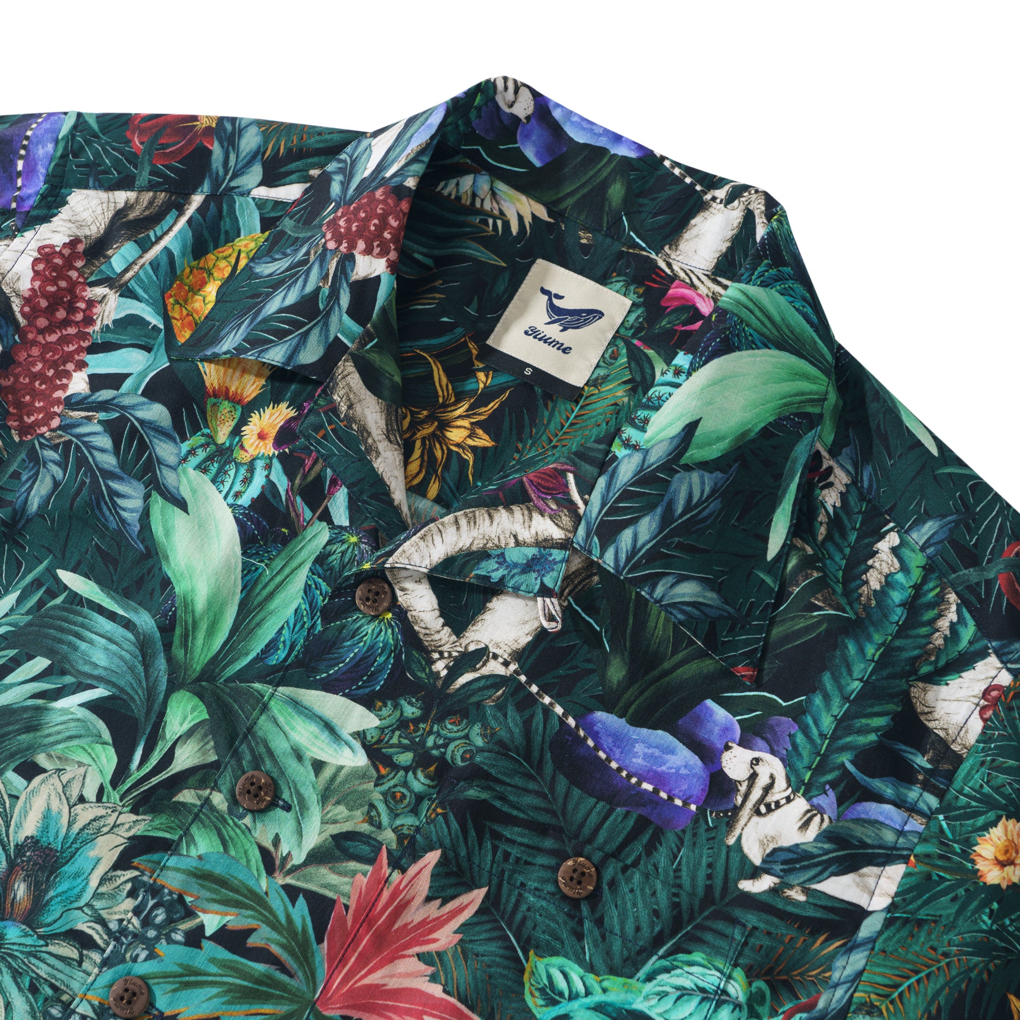 Jungle Enchantment Menagerie 100% Cotton Men's Aloha Hawaiian Short Sleeve Camp Collar Shirt