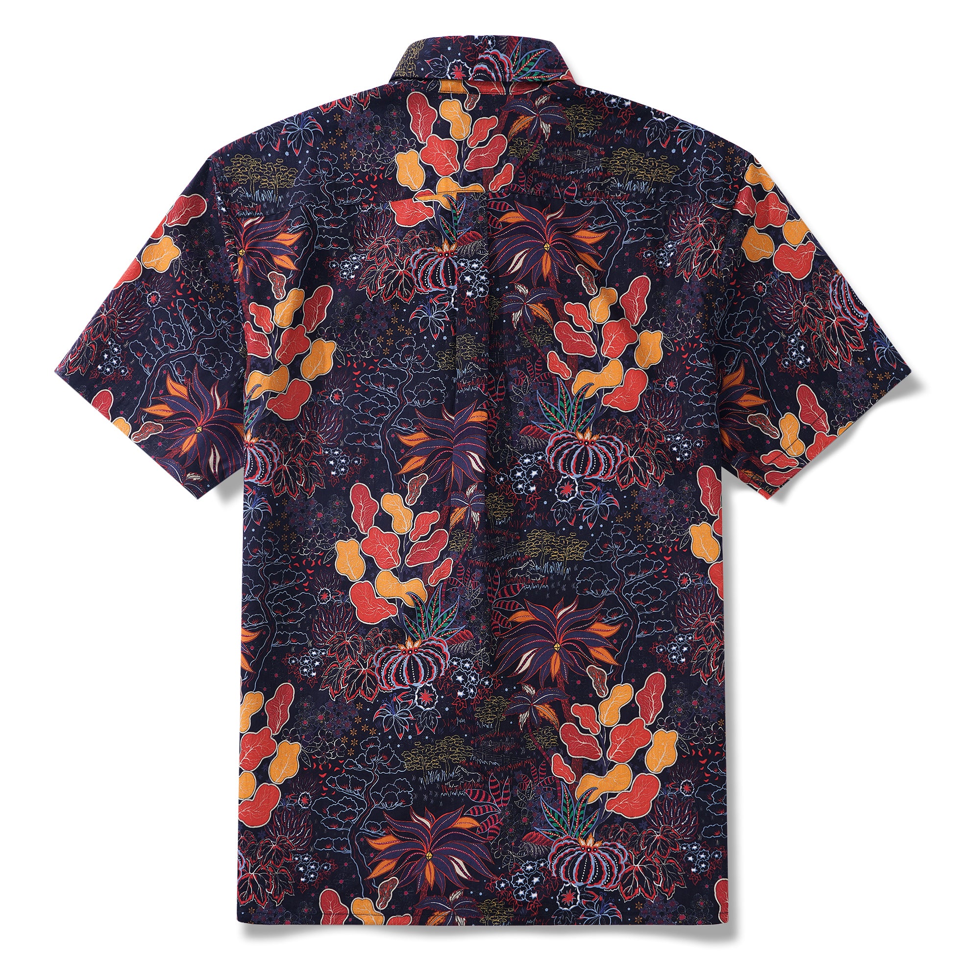 Enchanted Garden 100% Cotton Men's Short Sleeve Button-down Shirt Red Aloha Hawaiian