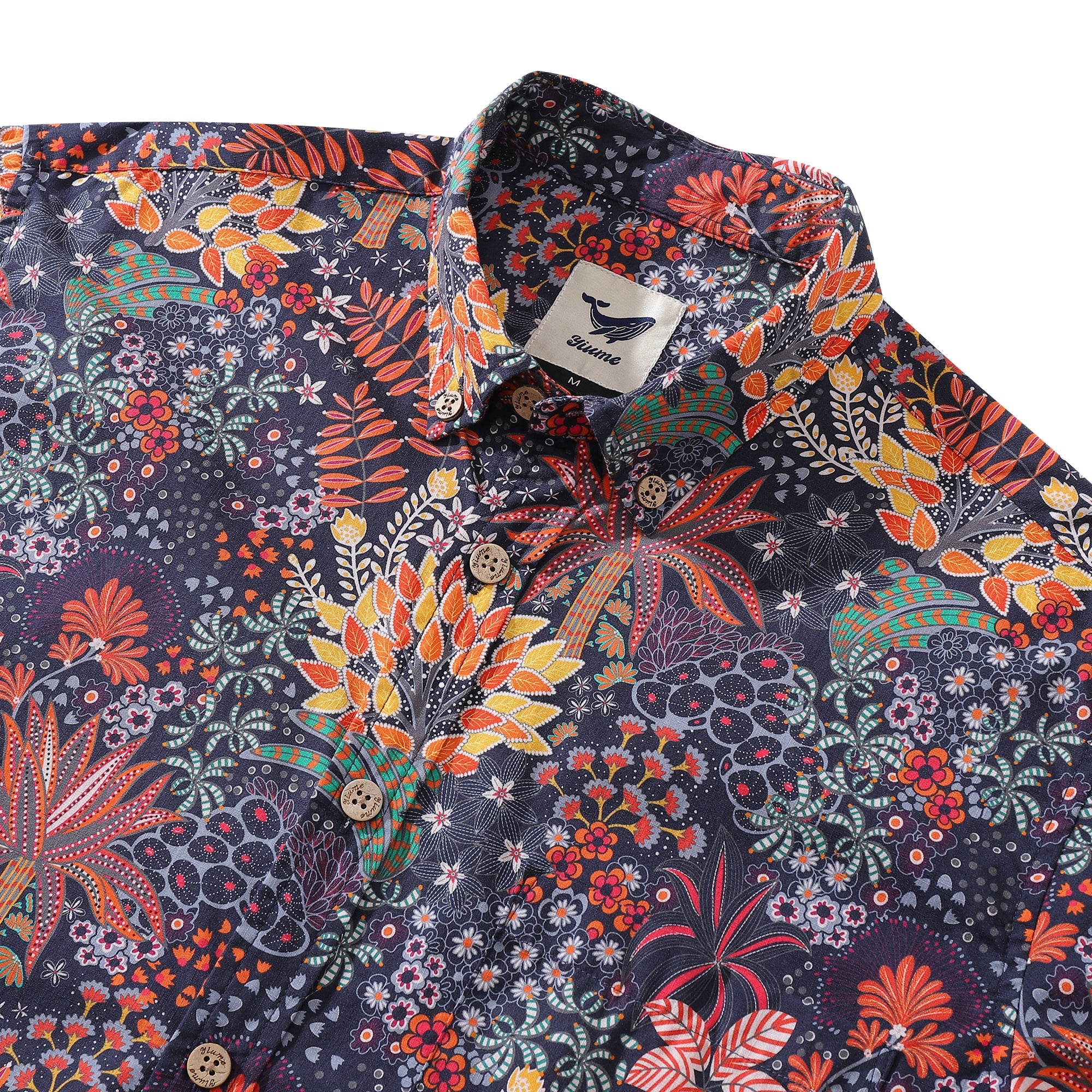 Camisa Hawaiana para Hombre con Estampado de Plantas Peculiares de Algodón, Botones y Manga Larga Aloha