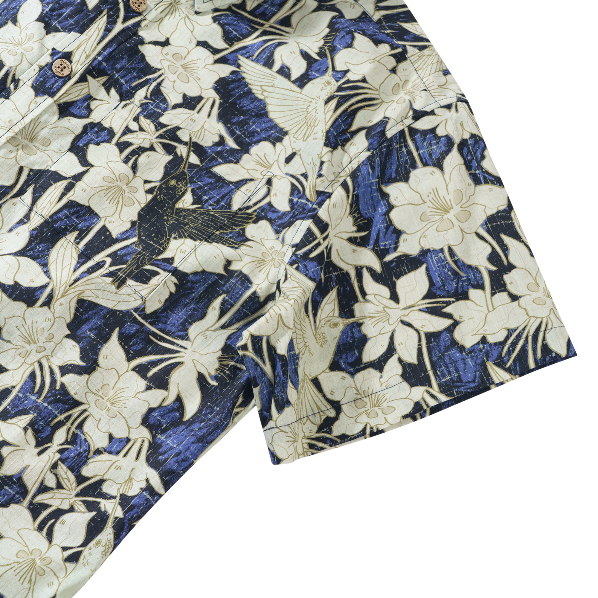 Hummingbird Spirit 100% Cotton Men's Short Sleeve Button-down Shirt Blue Aloha Hawaiian