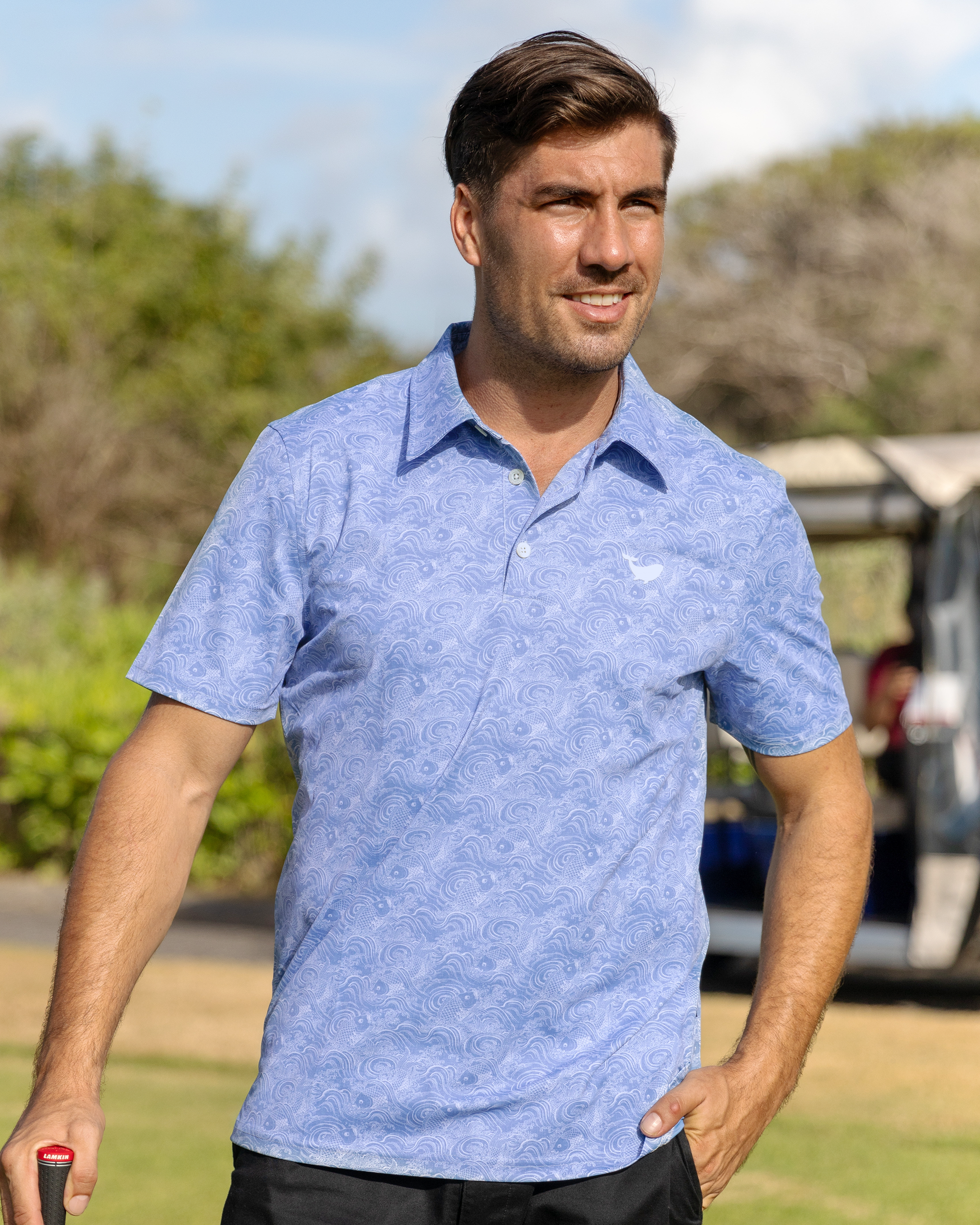Camisa Polo de Manga Corta para Hombre con Estampado Tradicional de Koi de Hawái