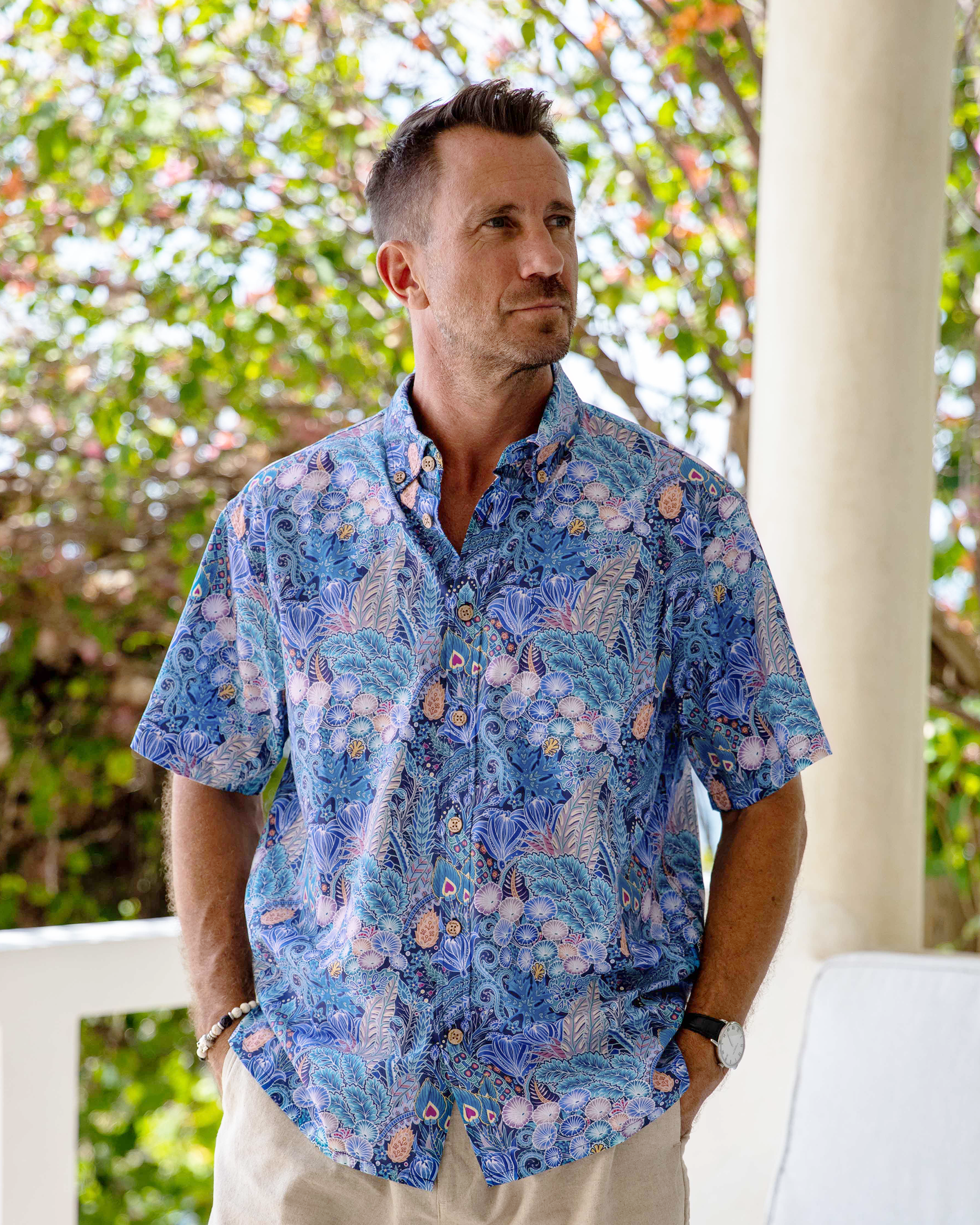 Men's Hawaiian Shirt Floral Pattern Series 2 Print Cotton Button-down Short Sleeve Aloha Shirt