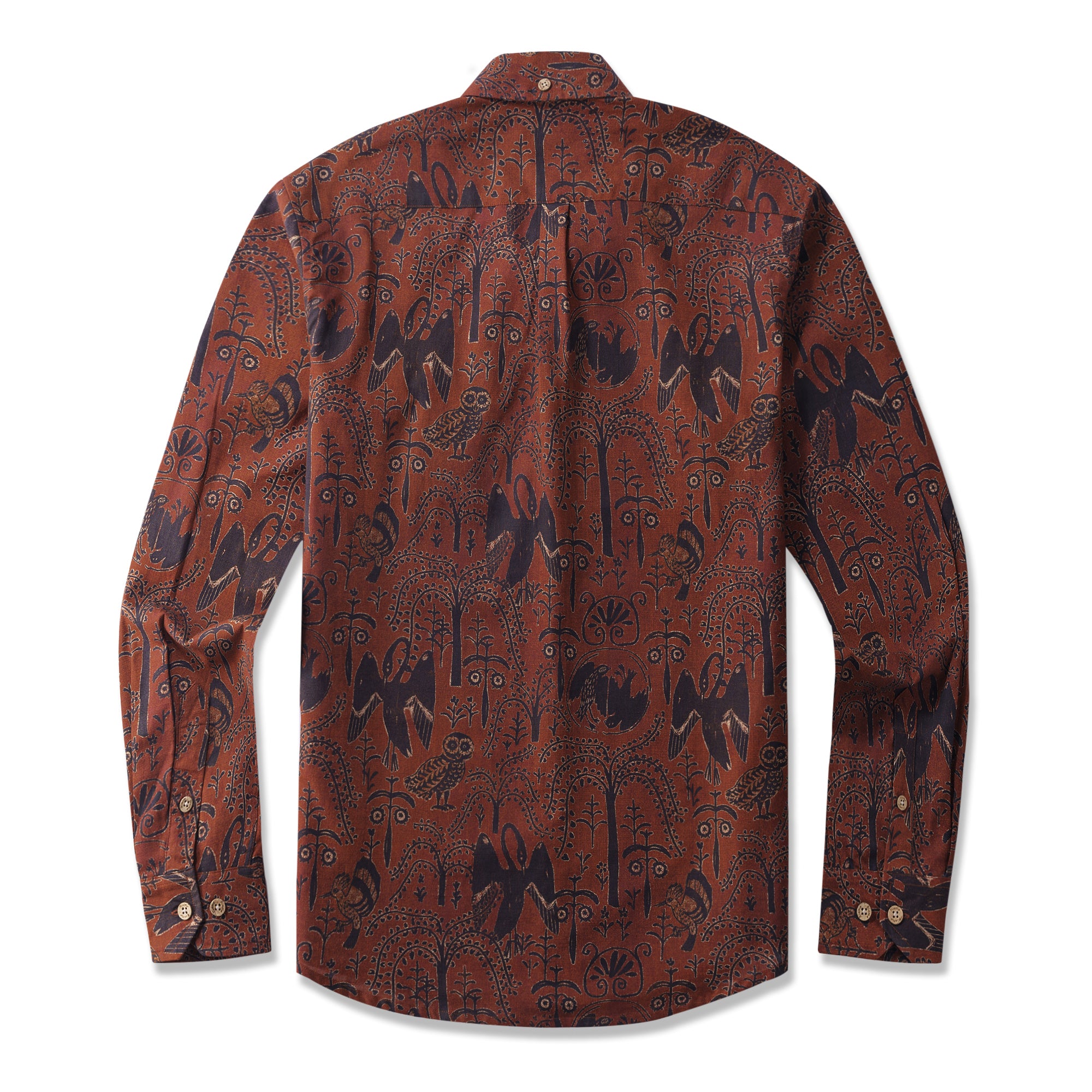 Antique Birds By Andrea Leonelli 100% Cotton Men's Long Sleeve Button-down Shirt Aloha Hawaiian