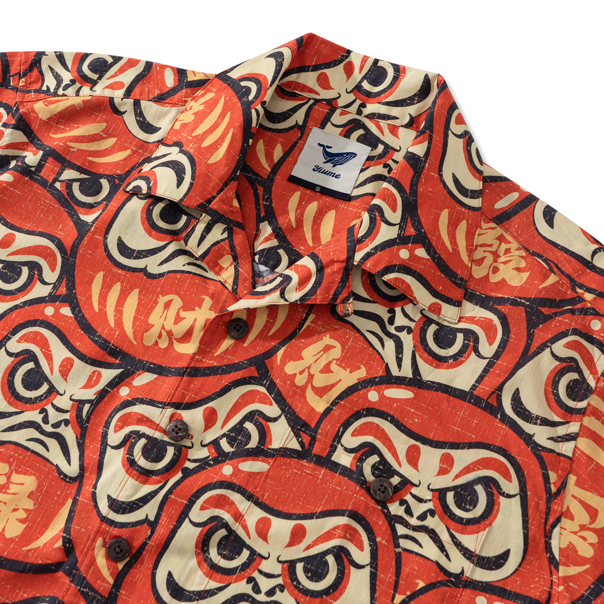 100% Cotton Hawaiian Shirt For Men Japanese Daruma Doll Camp Collar Shirt