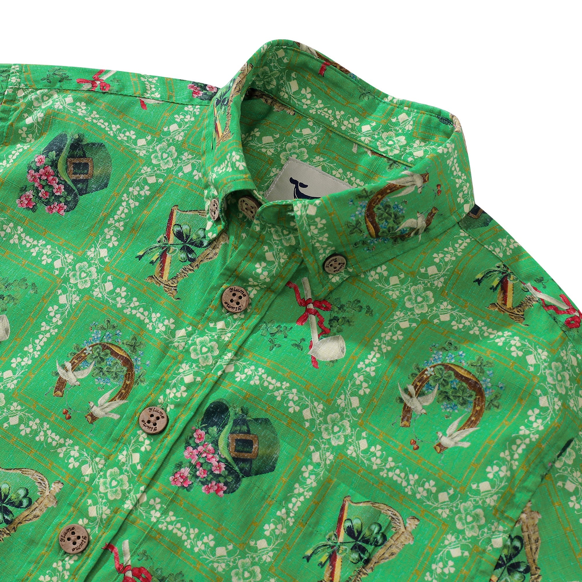 St. Patrick's Day Children's Hawaiian Shirt Green St. Patrick's Day Print Cotton Button-down Short Sleeve