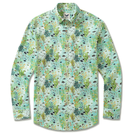 Men's Hawaiian Shirt The Coral Reef By Katherine Quinn Cotton Button-down Long Sleeve Aloha Shirt