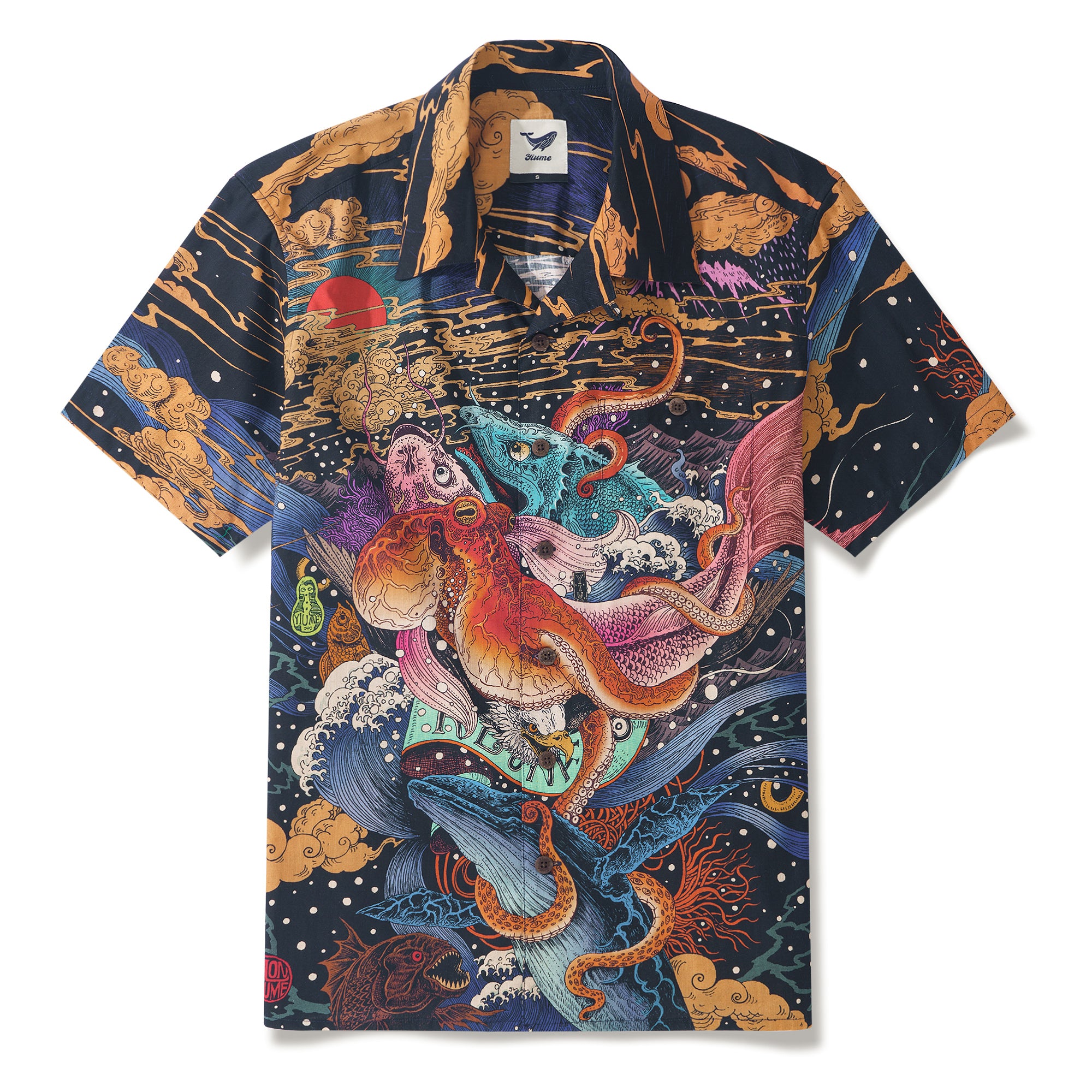 Ukiyo-e No. 4 By RLoN 100% Cotton Men's Aloha Hawaiian Short Sleeve Camp Collar Shirt