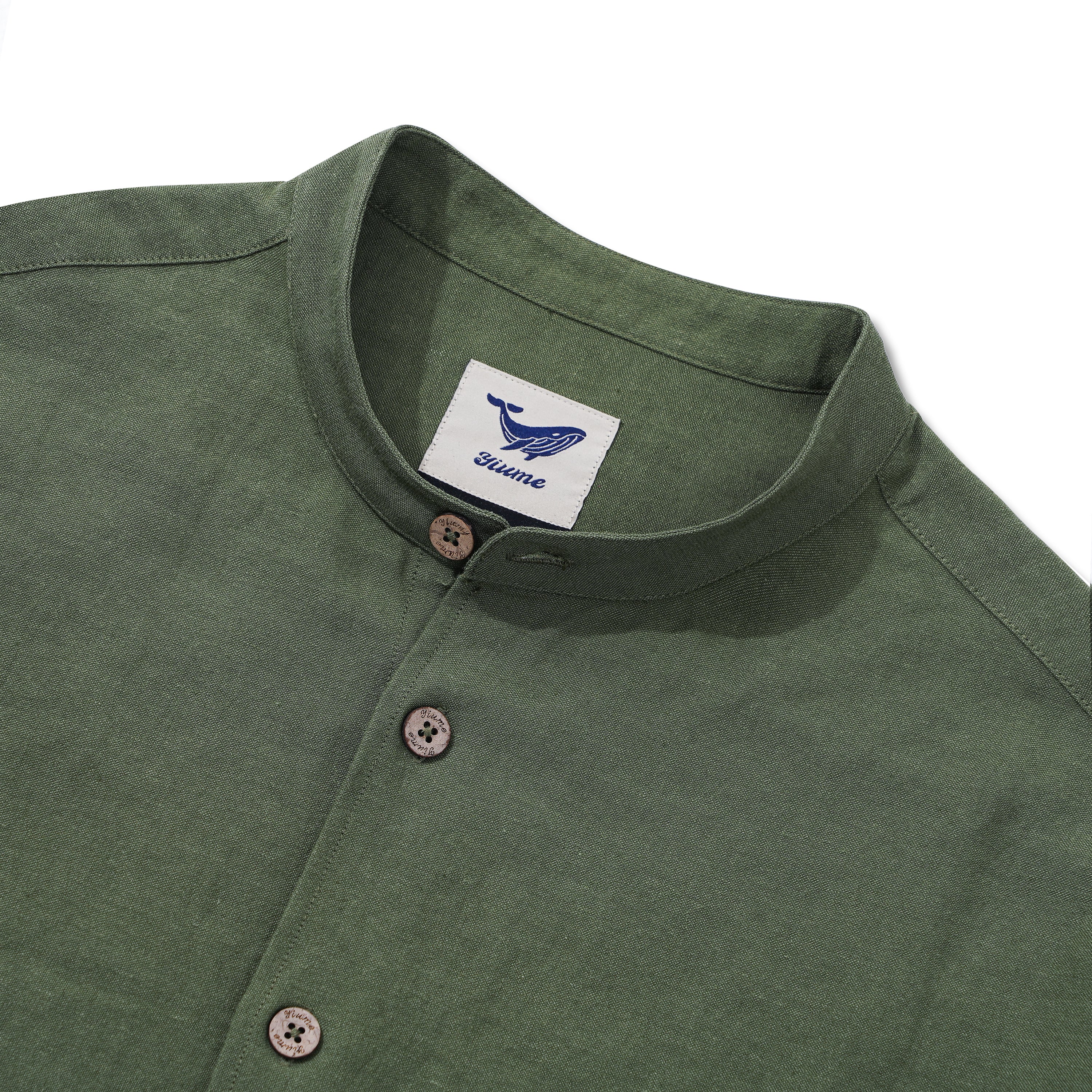 Hawaiian Shirt For Men Italian Nobleman's Ramie Band Collar Shirt - Military Green