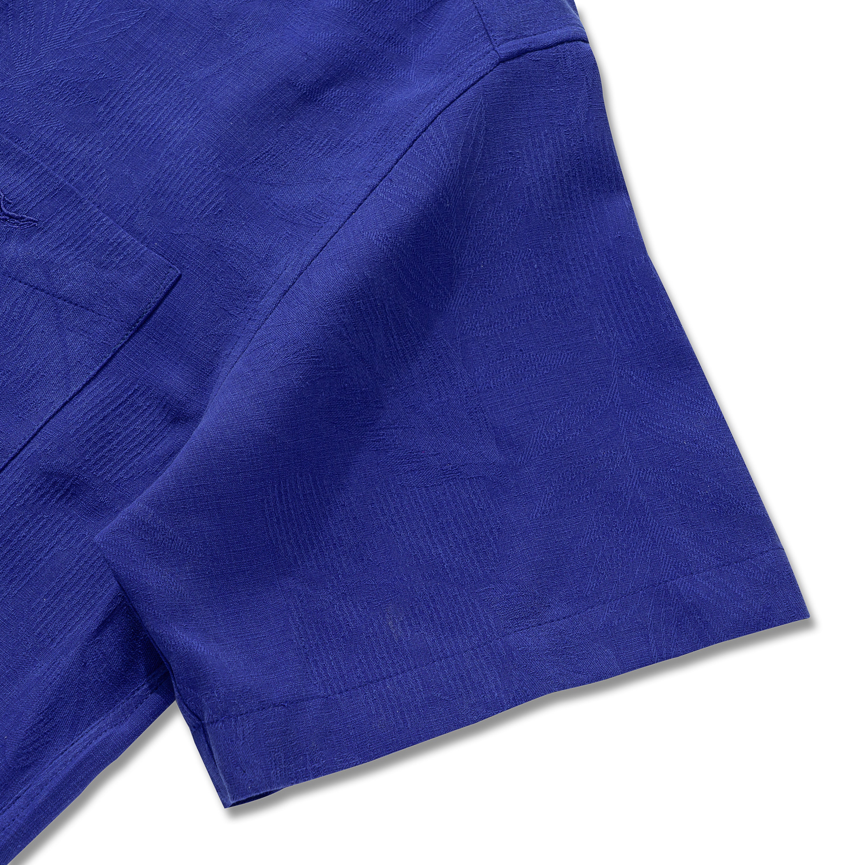 Hawaiian Shirt For Men Silk Jacquard Camp Collar - Sapphire Blue