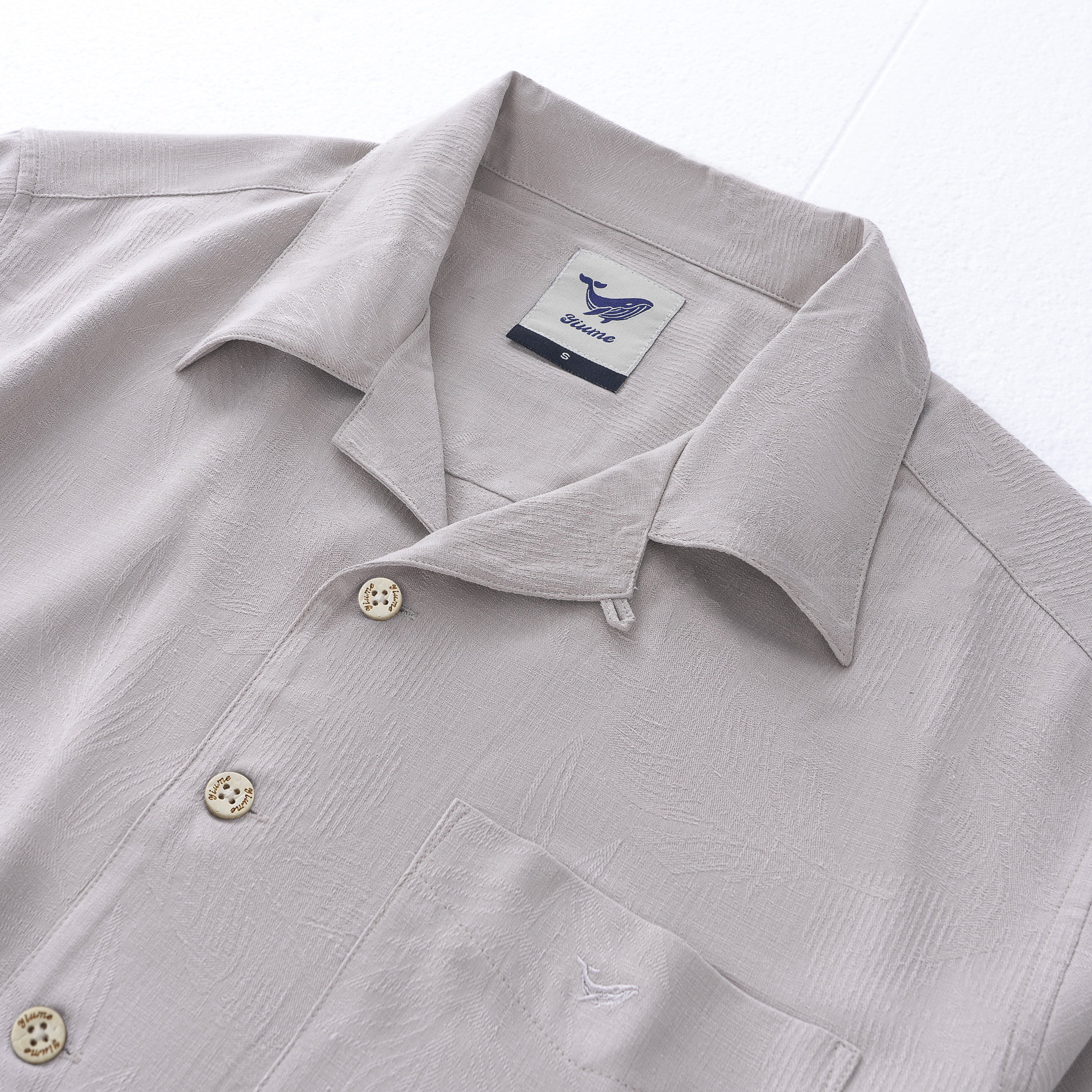 Hawaiian Shirt For Men Silk Jacquard Camp Collar - Light Khaki