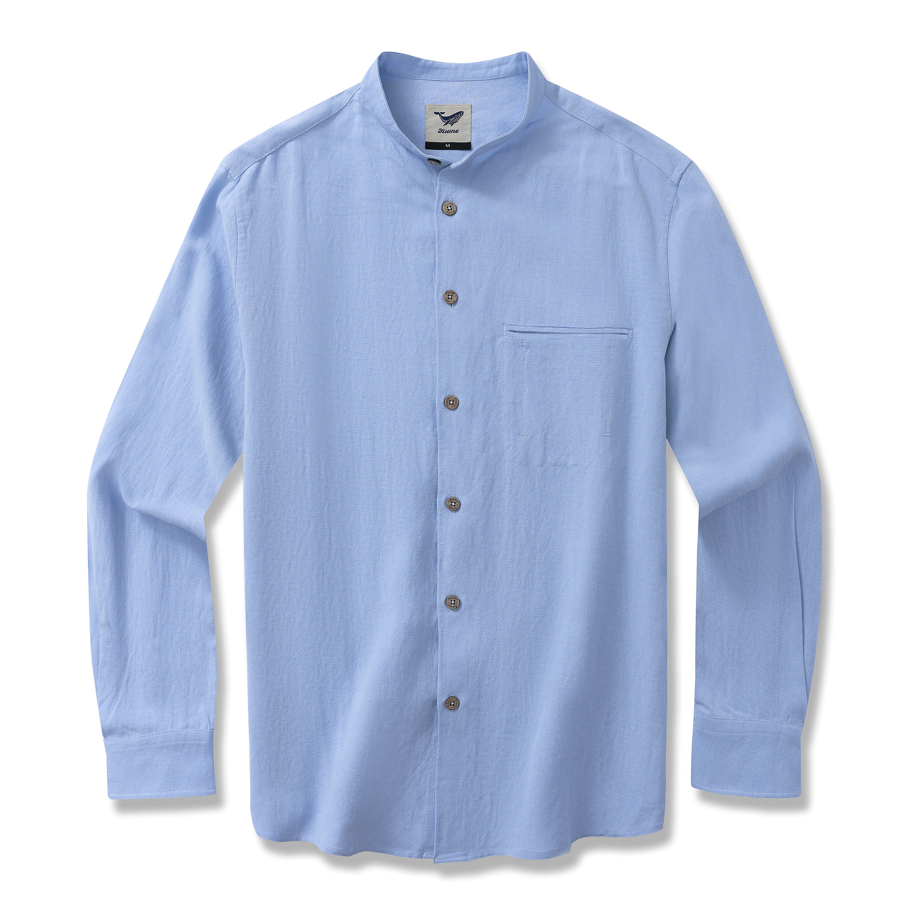 Hawaiian Shirt For Men Italian Nobleman's Ramie Band Collar Shirt - Light Blue
