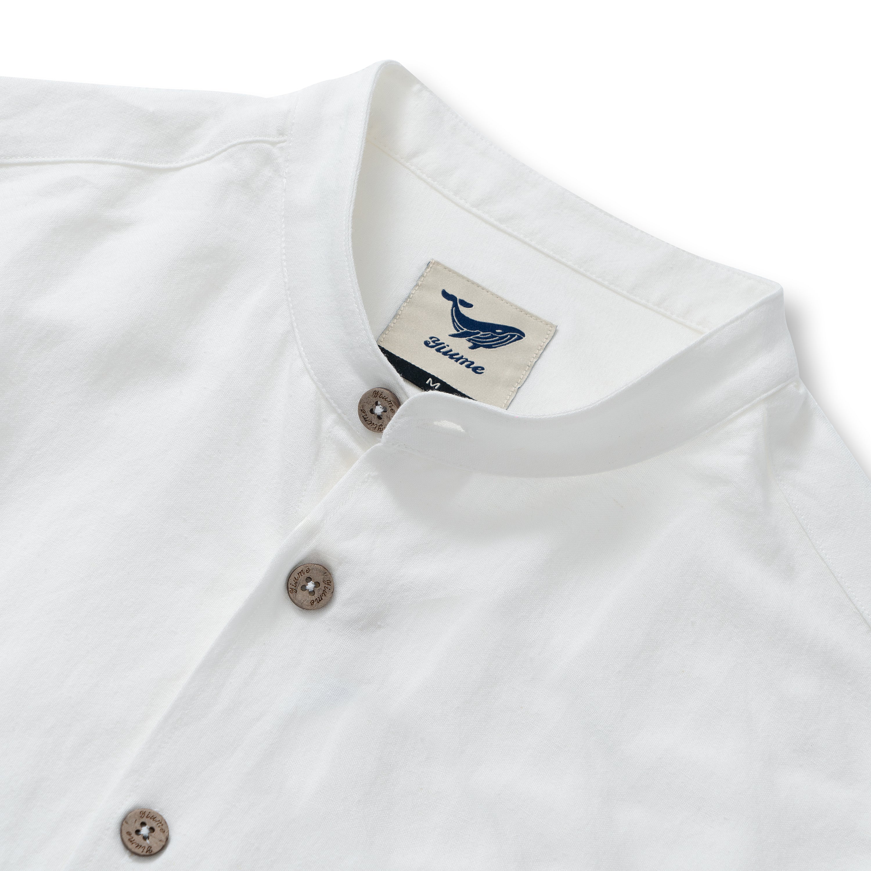 Hawaiian Shirt For Men Italian Nobleman's Ramie Band Collar Shirt - White