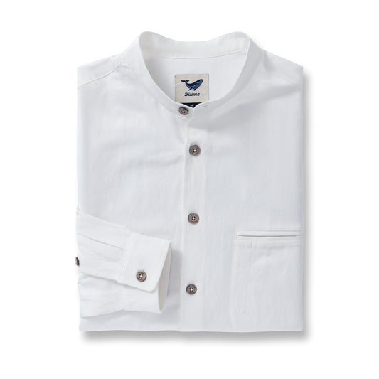 Hawaiian Shirt For Men Italian Nobleman's Ramie Band Collar Shirt - White