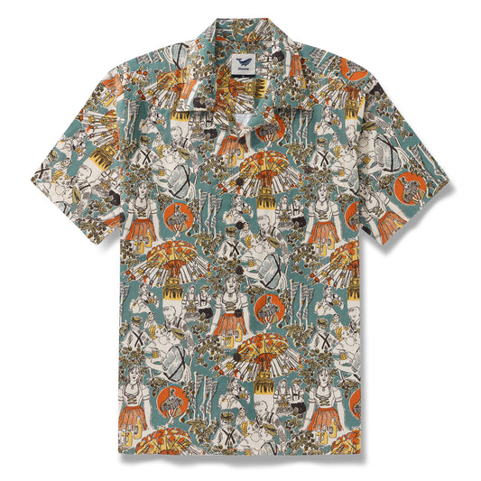 Hawaiian Shirt For Men Oktoberfest By Andrea Leonelli Short Sleeve Shirt Camp Collar 100% Cotton Shirt