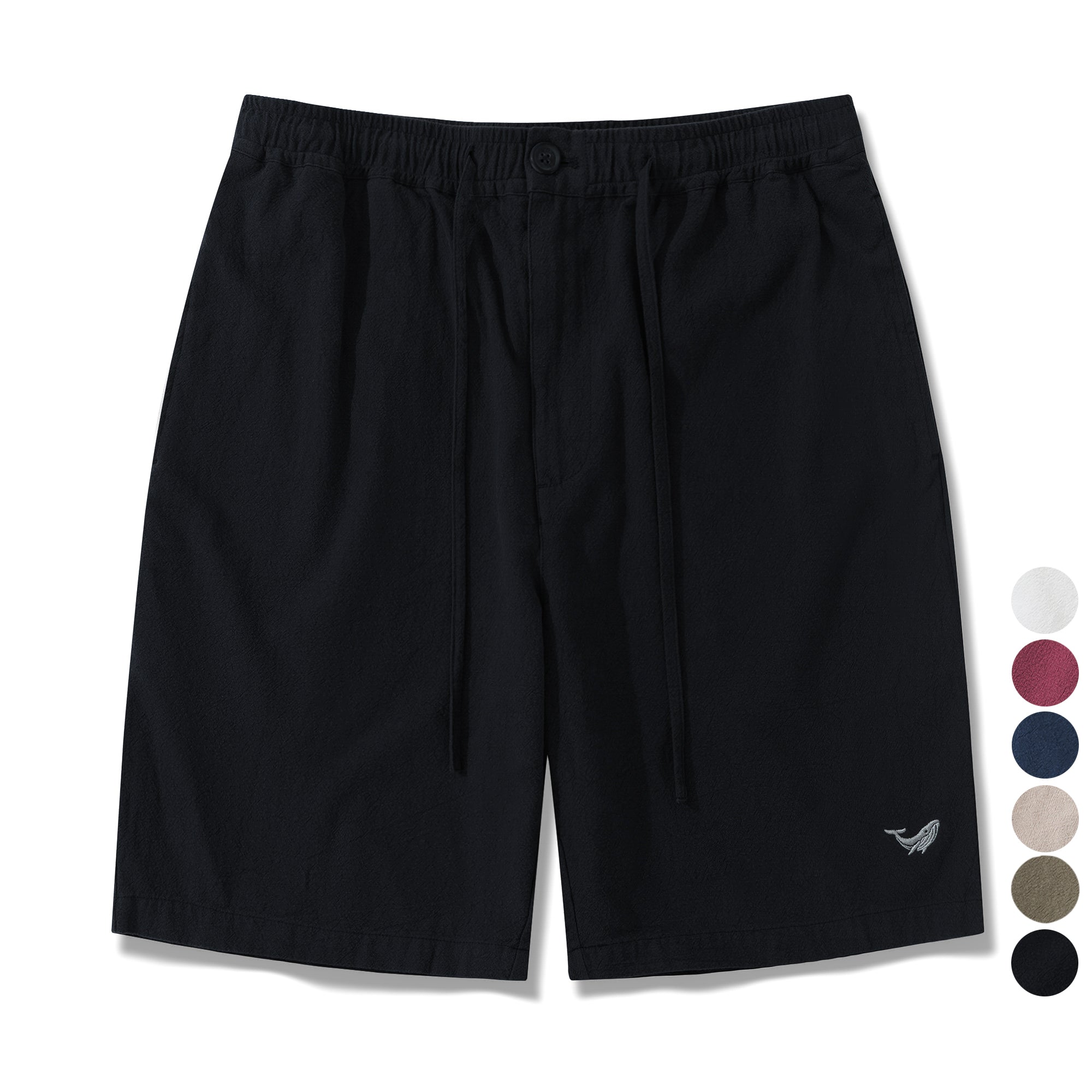 Mens Linen Shorts Mid-Rise Straight Bermuda 8-10 Inch 5-Pocket Shorts - BLACK Version 3.0