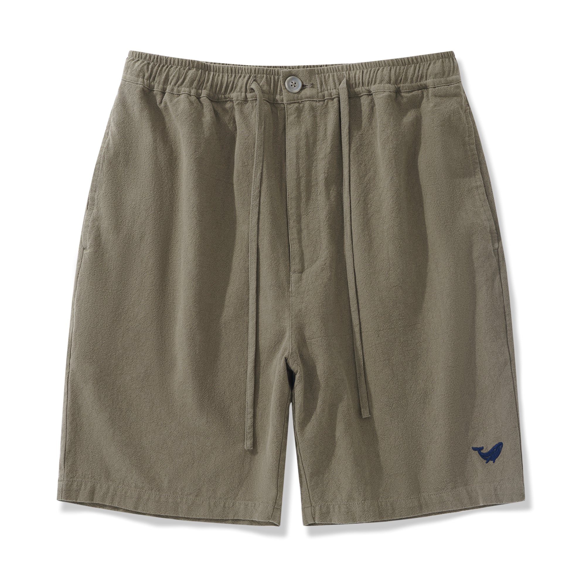 Mens Linen Shorts Mid-Rise Straight Bermuda 8-10 Inch 5-Pocket Shorts - ARMY GREEN Version 3.0