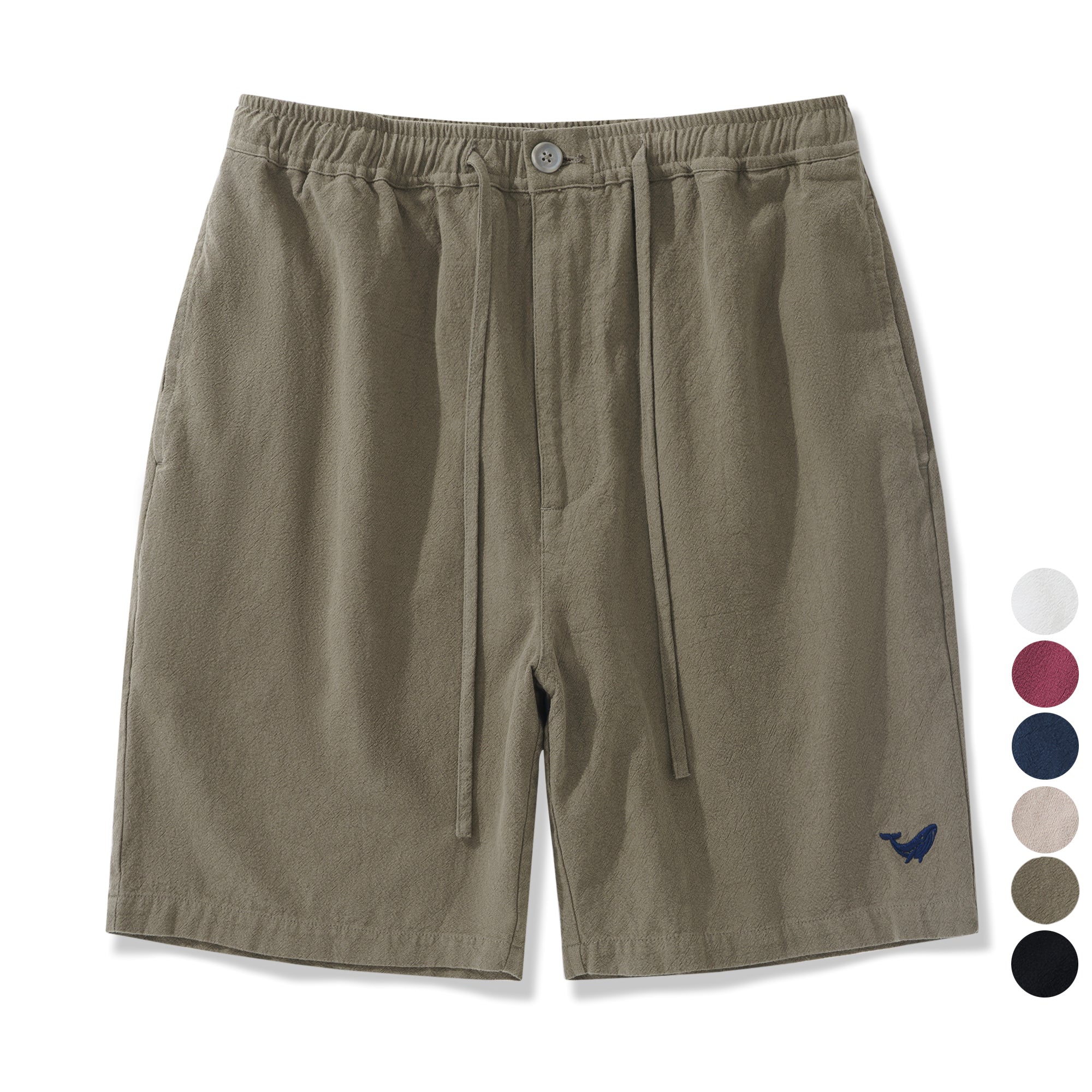 Mens Linen Shorts Mid-Rise Straight Bermuda 8-10 Inch 5-Pocket Shorts - ARMY GREEN Version 3.0