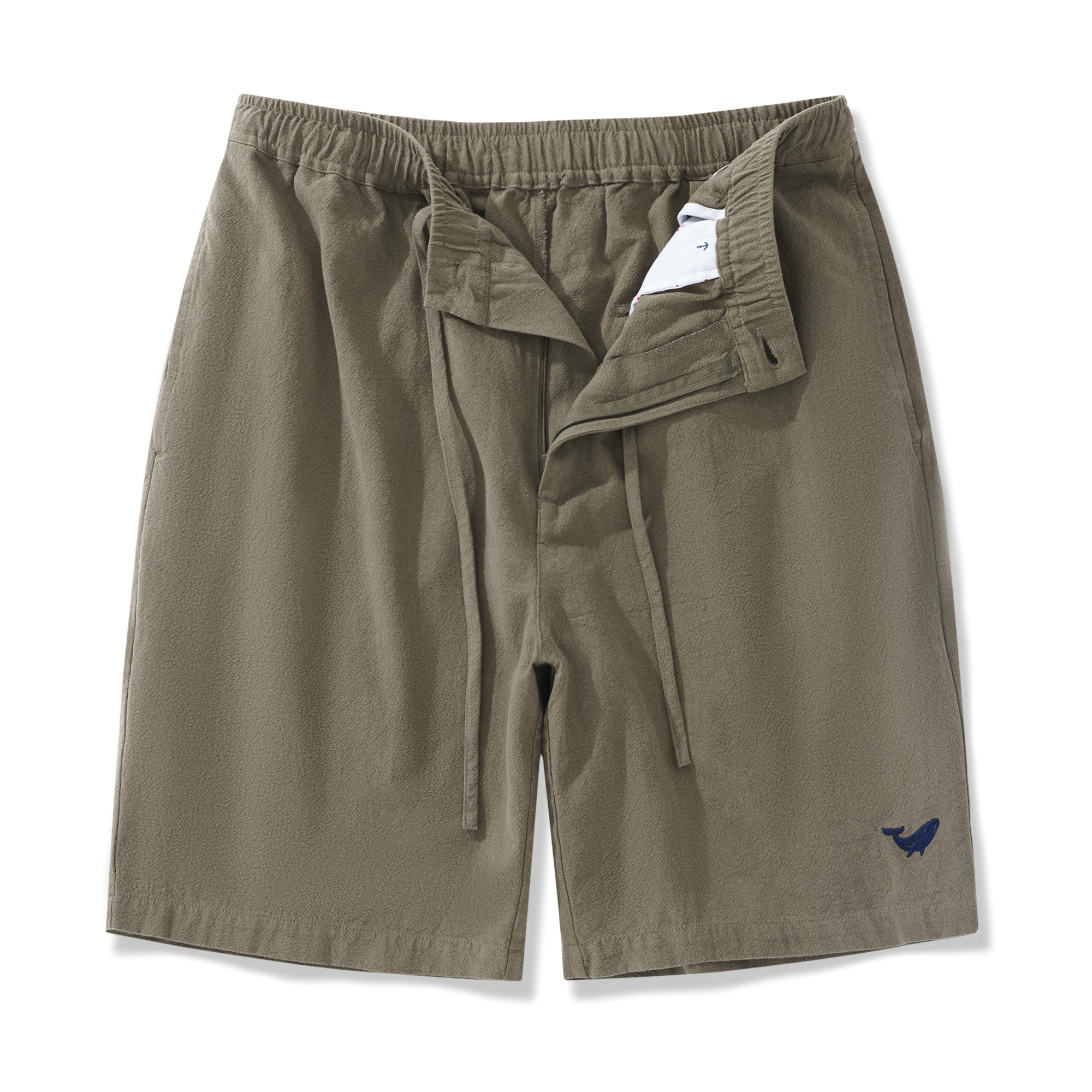 Mens Linen Shorts Mid-Rise Straight Bermuda 8-10 Inch 5-Pocket Shorts - ARMY GREEN Version 3.0