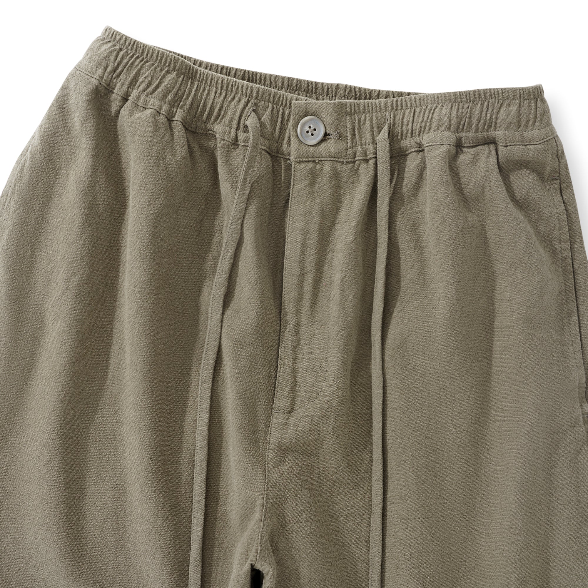 Mens Linen Shorts Mid-Rise Straight Bermuda 8-10 Inch 5-Pocket Shorts - ARMY GREEN Version 3.0