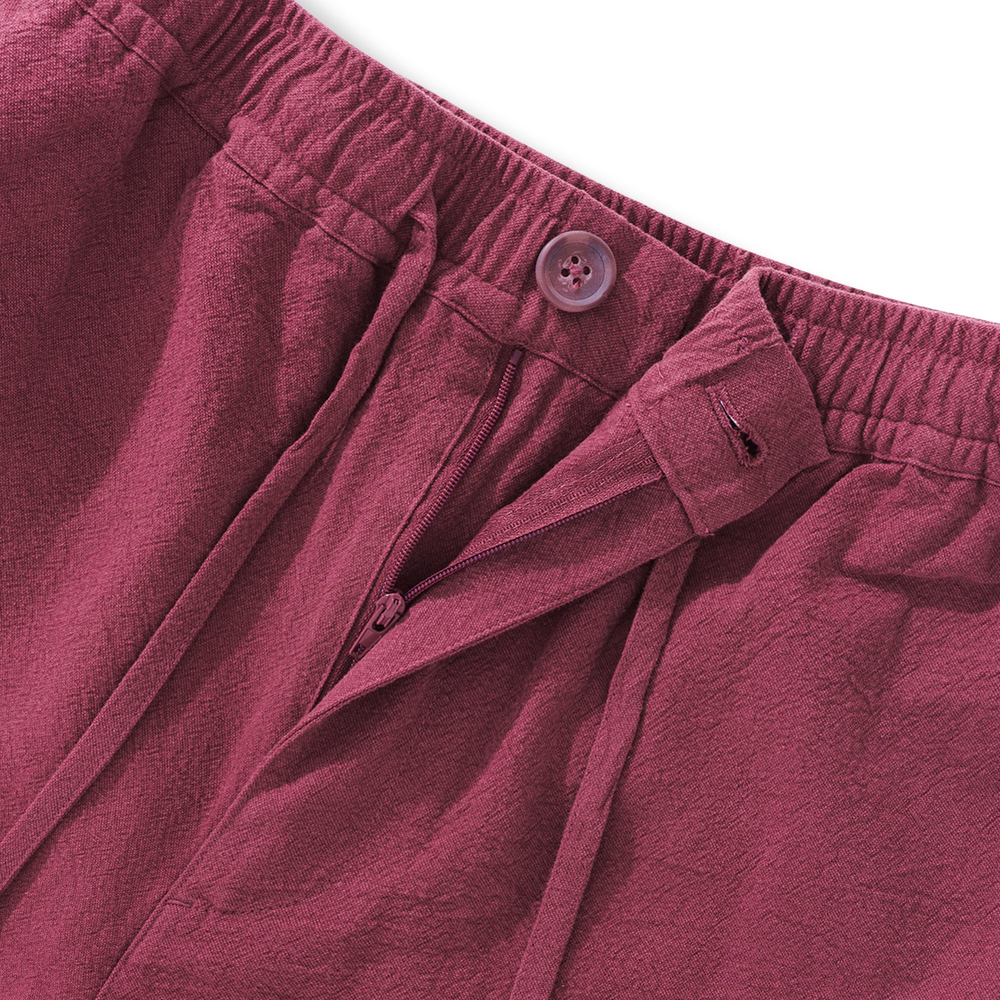 Mens Linen Shorts Mid-Rise Straight Bermuda 8-10 Inch 5-Pocket Shorts - BURGUNDY Version 3.0