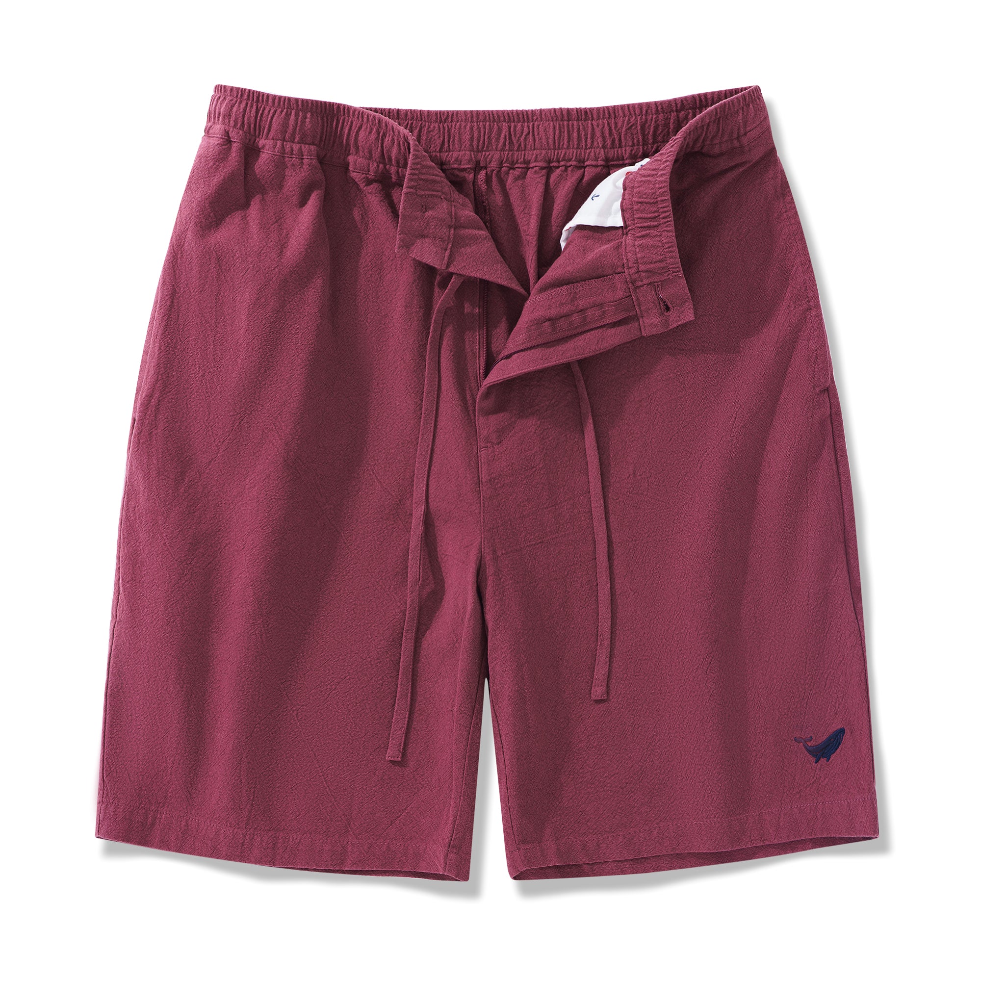 Mens Linen Shorts Mid-Rise Straight Bermuda 8-10 Inch 5-Pocket Shorts - BURGUNDY Version 3.0