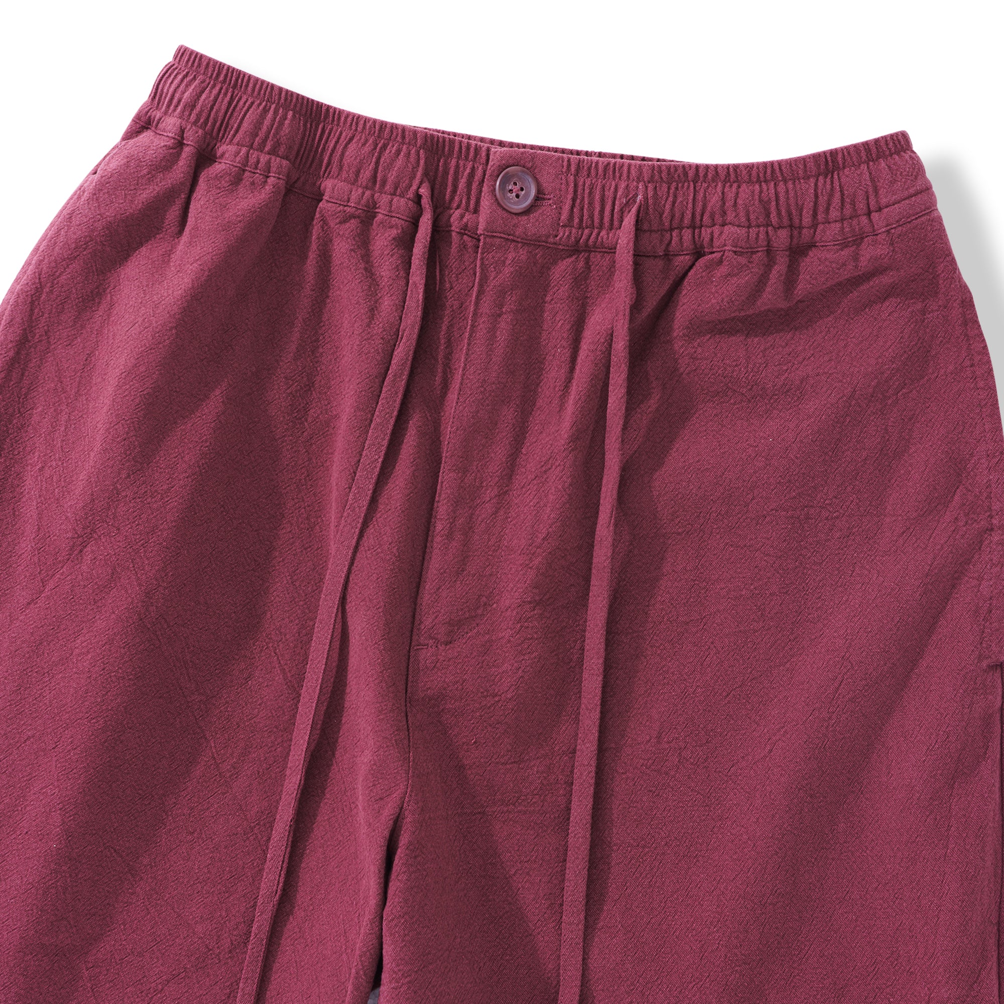 Mens Linen Shorts Mid-Rise Straight Bermuda 8-10 Inch 5-Pocket Shorts - BURGUNDY Version 3.0