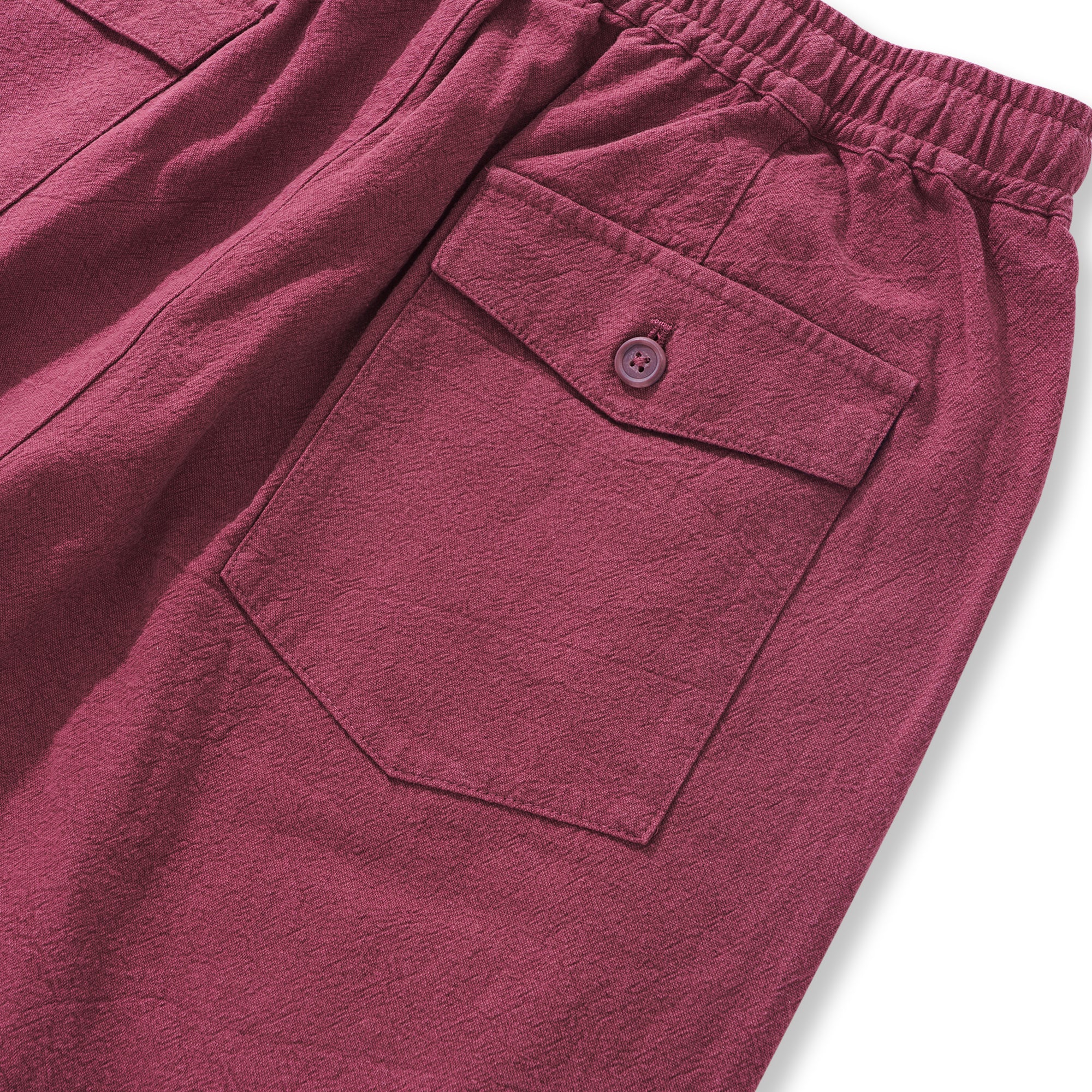 Mens Linen Shorts Mid-Rise Straight Bermuda 8-10 Inch 5-Pocket Shorts - BURGUNDY Version 3.0