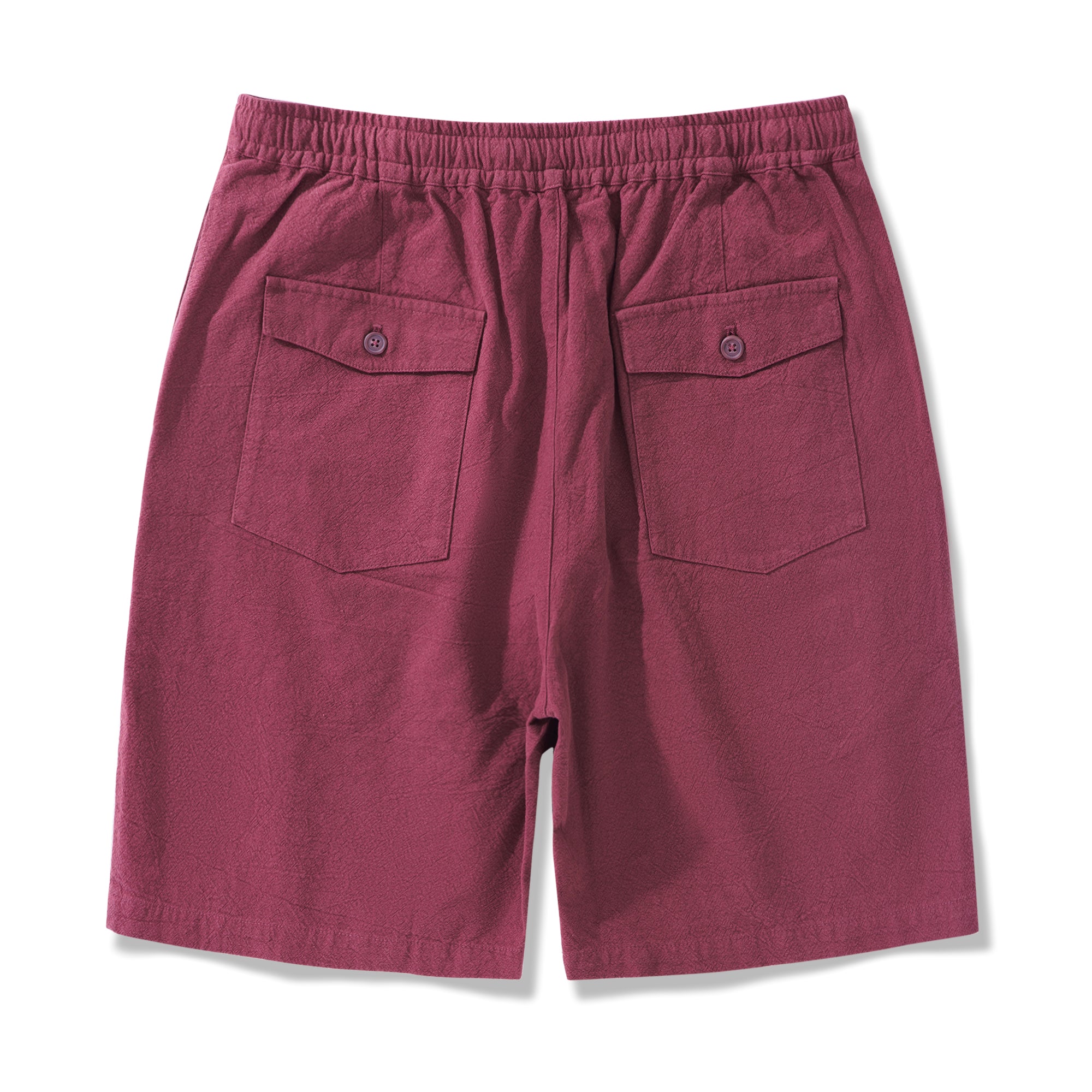 Mens Linen Shorts Mid-Rise Straight Bermuda 8-10 Inch 5-Pocket Shorts - BURGUNDY Version 3.0