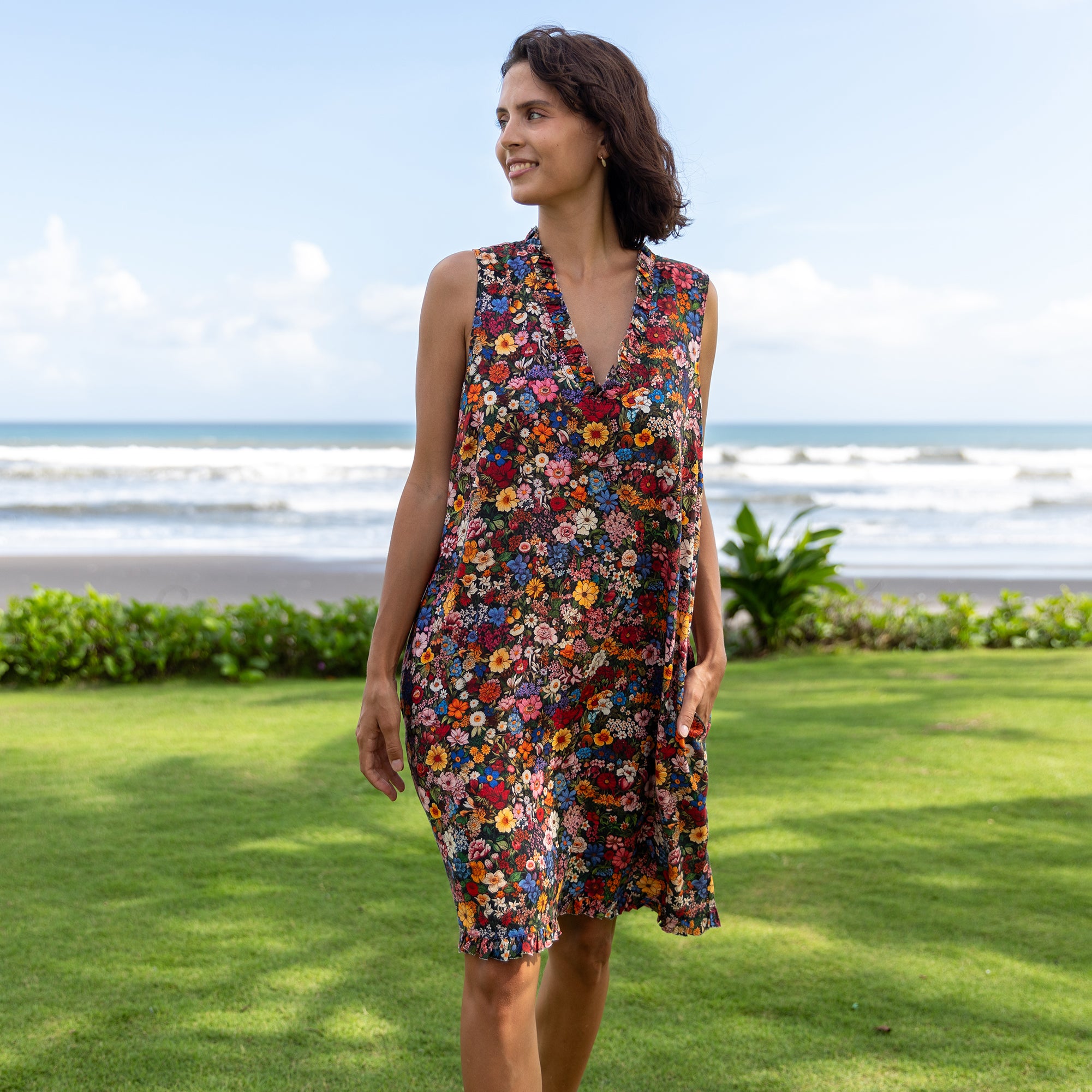 Hawaiian Dress For Women Among the Flowers V-Neck Dress
