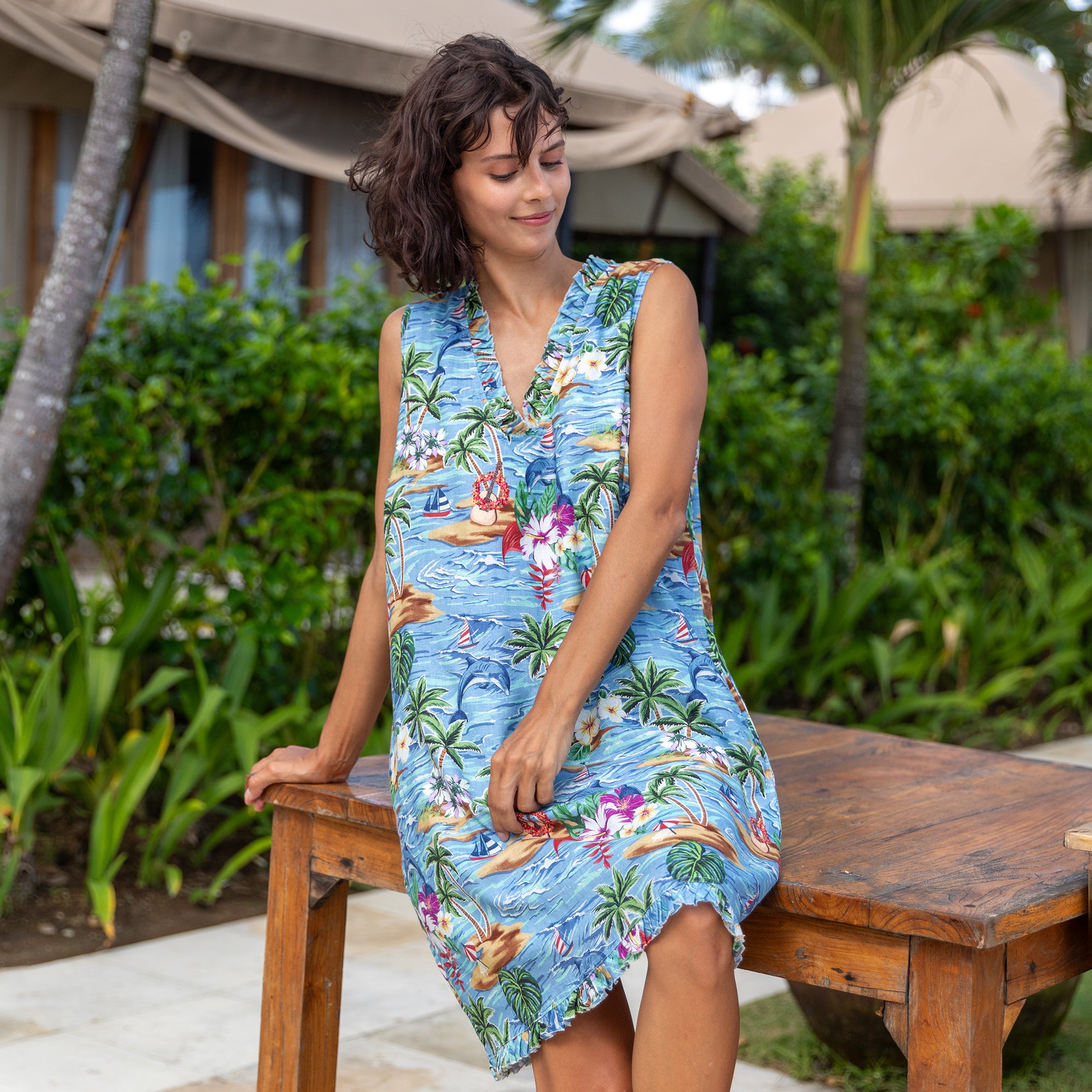 Hawaiian Dress For Women Summer Scenery V-Neck Dress