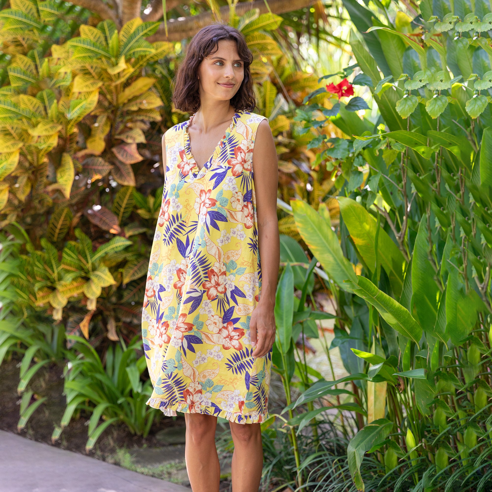 Hawaiian Dress For Women Naples Yellow and Paisley V-Neck Dress