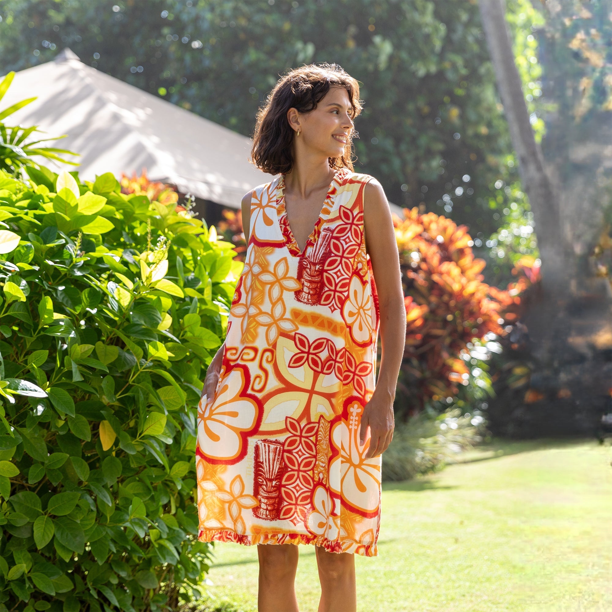 Hawaiian Dress For Women Summer Vacation Dress Tikirob Designer V-Neck Dress