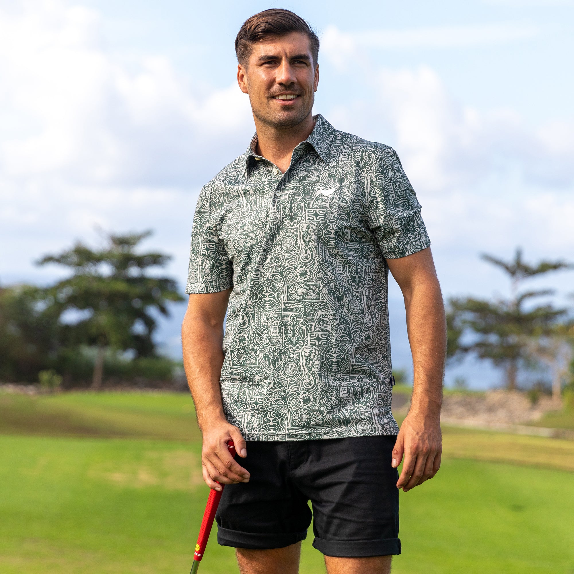 Men's Hawaiian Polo Shirt Guardian Totem Print Short Sleeve Polo Shirt