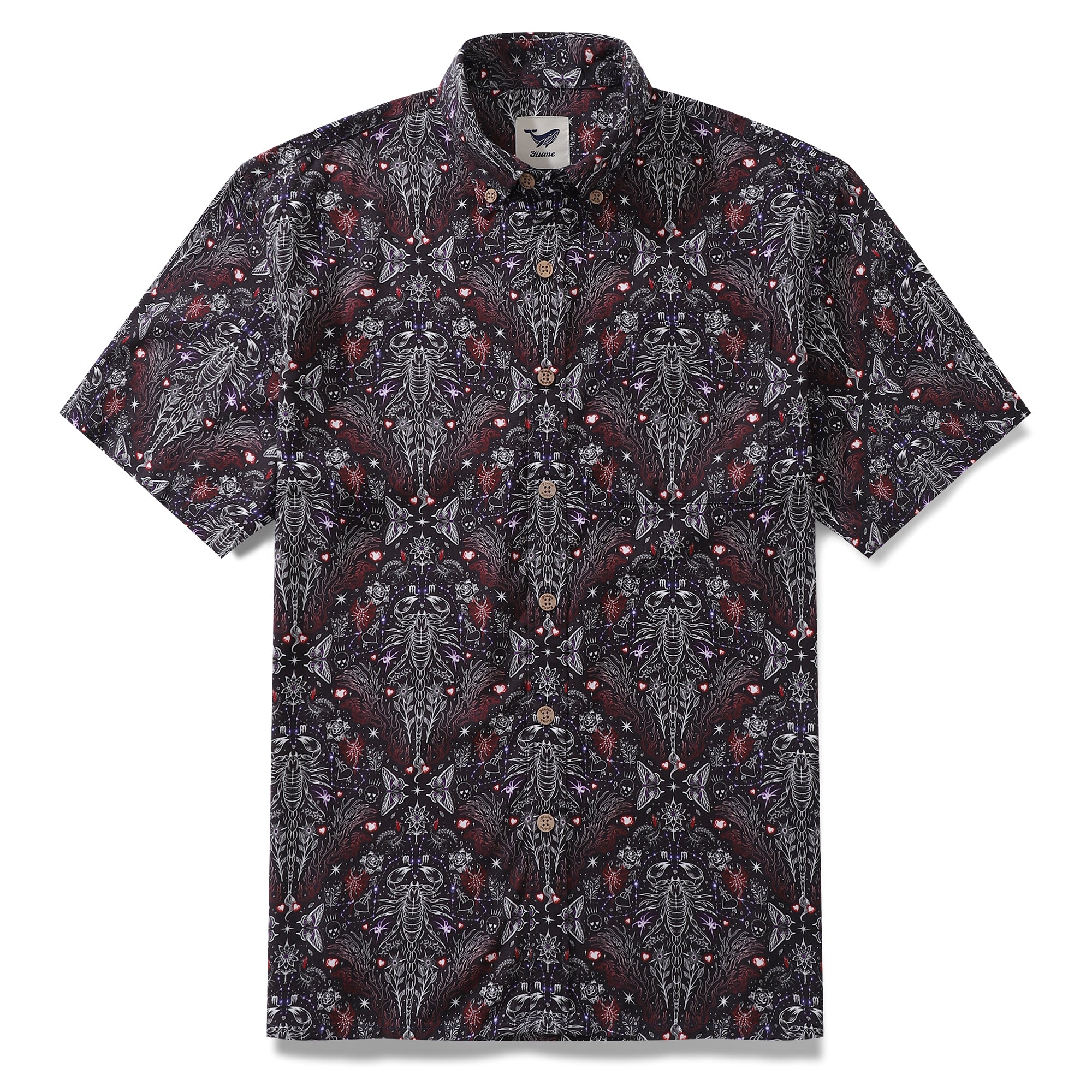 Herren-Hawaiihemd mit Skorpion-Print, kurzärmeliges Aloha-Hemd aus Tencel™-Baumwolle mit Knopfleiste