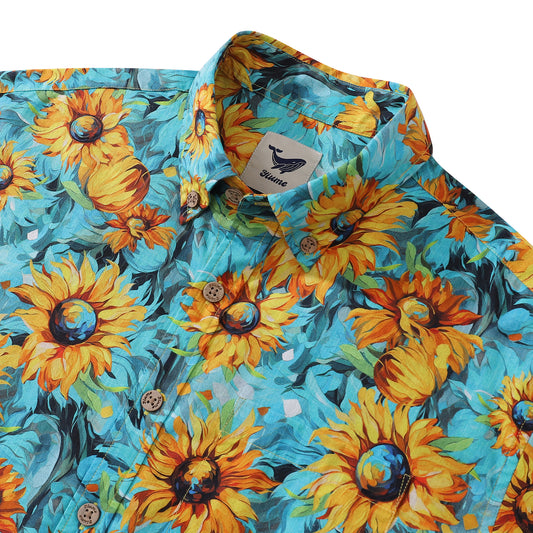 Men's Hawaiian Shirt Sunlit Tranquility Cotton Button-down Short Sleeve Aloha Shirt