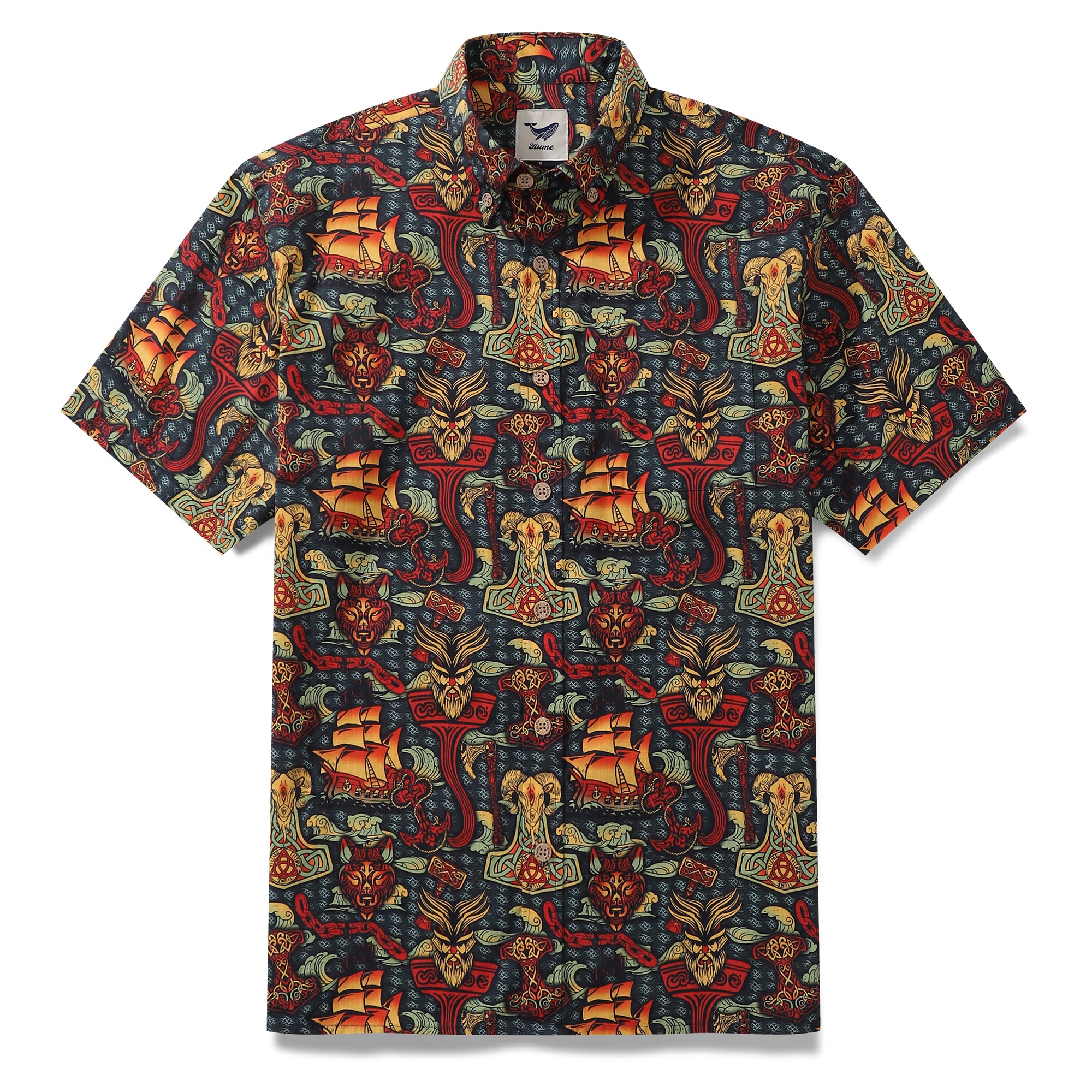 Camisa hawaiana para hombre Camisa Aloha de manga corta con botones de algodón de noche pirata
