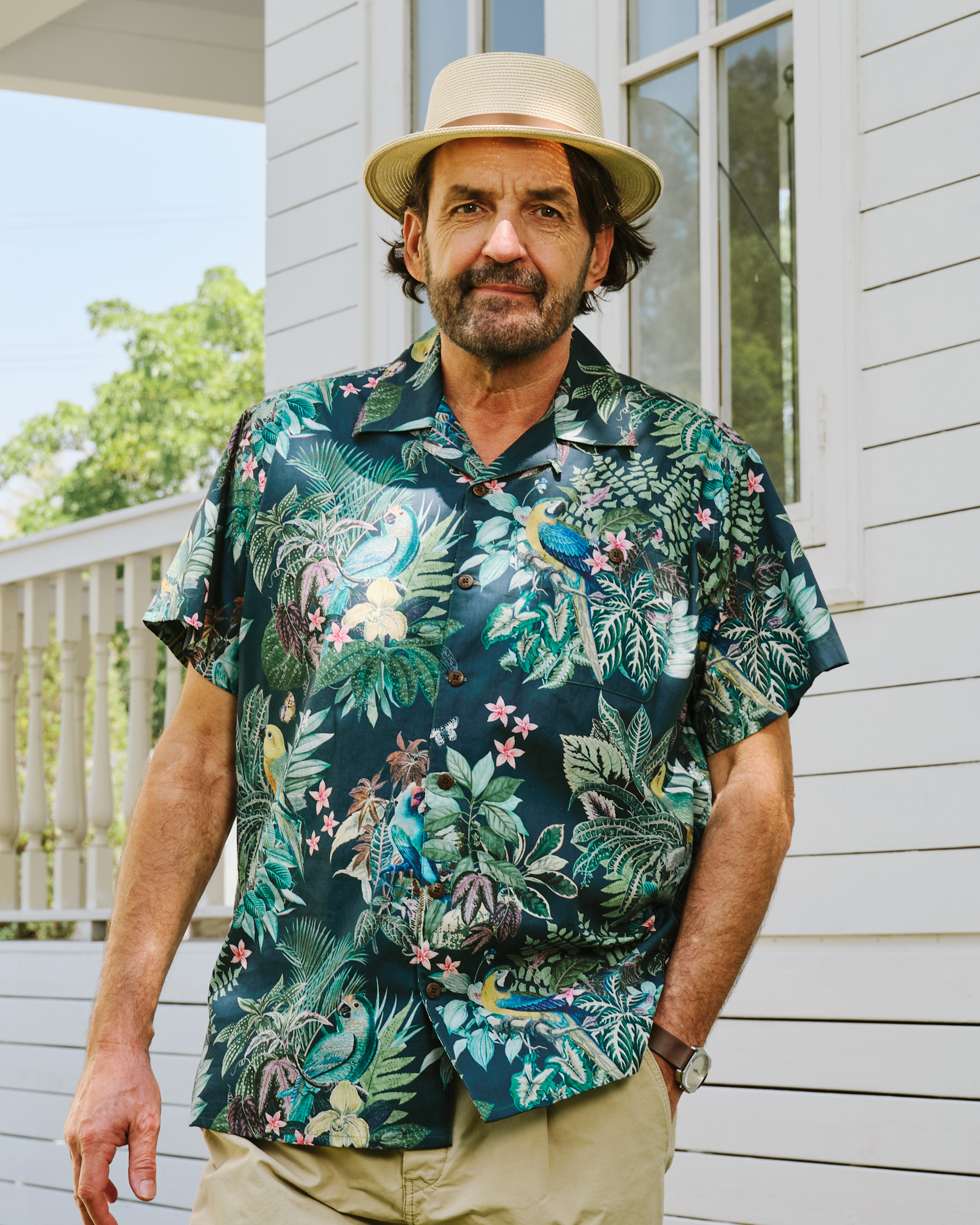 Green Hawaiian Shirt Vintage Tropical Parrot Shirt Men's 100% Cotton Short Sleeve Camp Collar Aloha Shirt