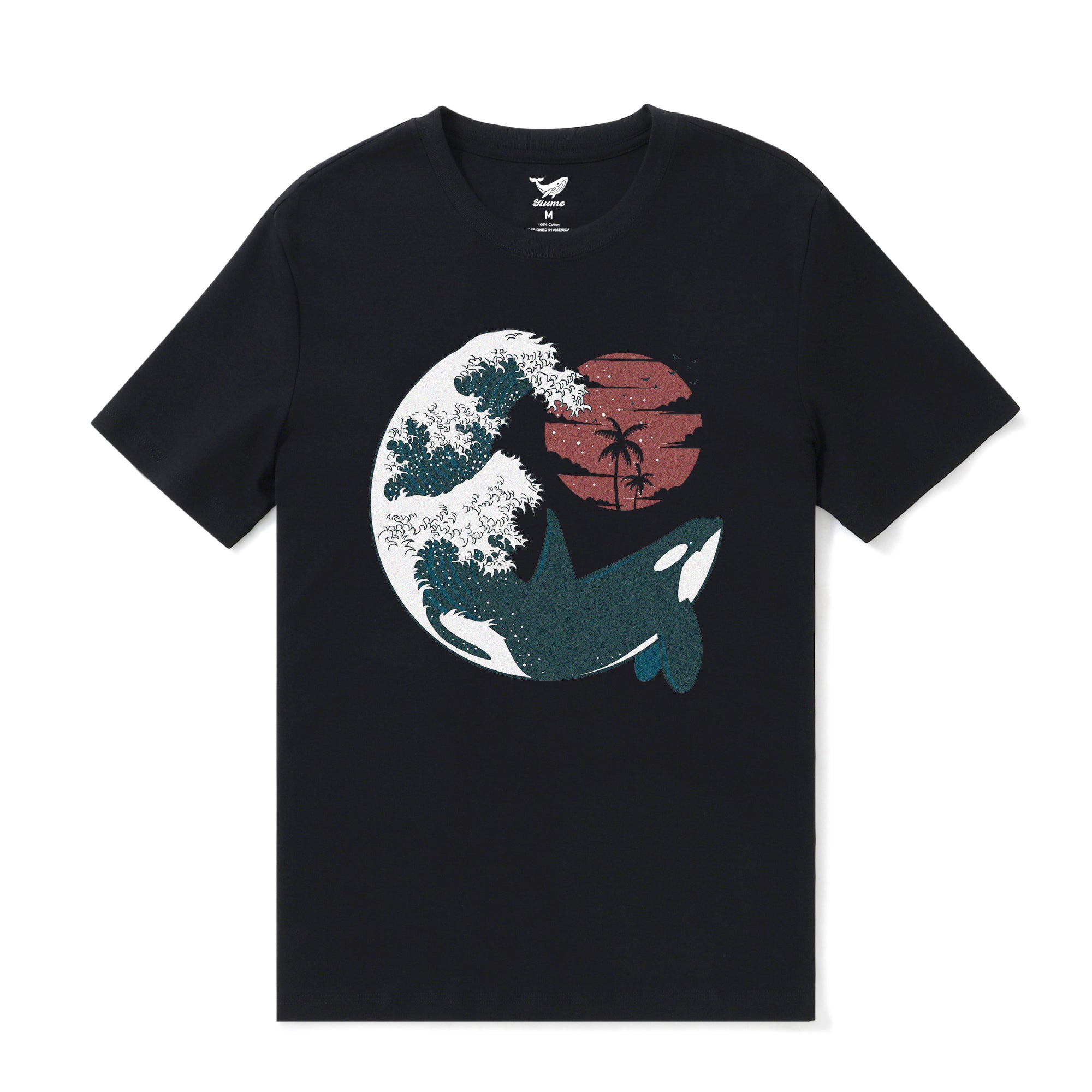 Hawaiian Tee For Men The Killer Wave Tee Crew Neck 100% Cotton - BLACK