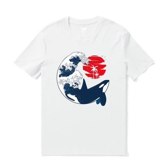 Hawaiian Tee For Men The Killer Wave Tee Crew Neck 100% Cotton - WHITE