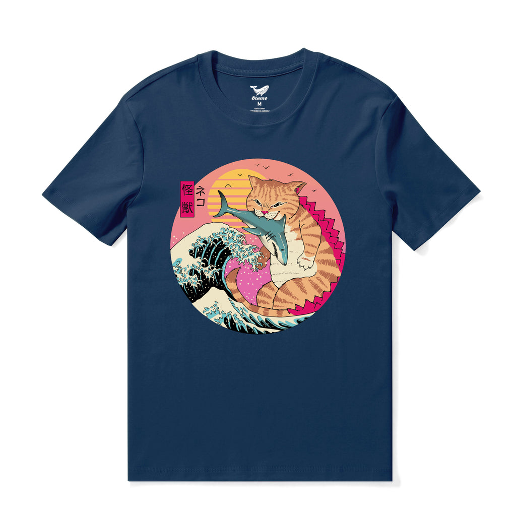 Hawaiian Tee For Men Super CatZilla Tee Crew Neck 100% Cotton - NAVY B ...